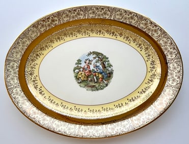 Victorian Style Bromley 15?? Oval Platter – Rococo Courting Scene, Gold Trim