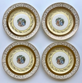 Victorian Style Bromley Plates Set of 4 –22K Gold Trim,Courting Couple Scene 10in