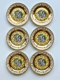 Victorian Style Porcelain Plates Set of 6 – 22K Gold Trim 6.5 in Bromley