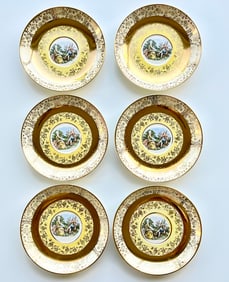 Victorian Style Porcelain Plates Set of 6 – 22K Gold Trim 6 inches Bromley