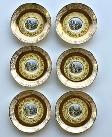 Victorian Style Porcelain Plates Set of 6 – 22K Gold Trim 5.5 inches Bromley