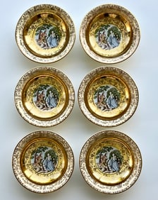 Victorian Style Porcelain Plates Set of 6 – 22K Gold Trim 5 inches Bromley