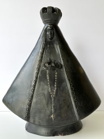 ANTIQUE BLACK CLAY MADONNA FOLK ART RELIGIOUS ICON