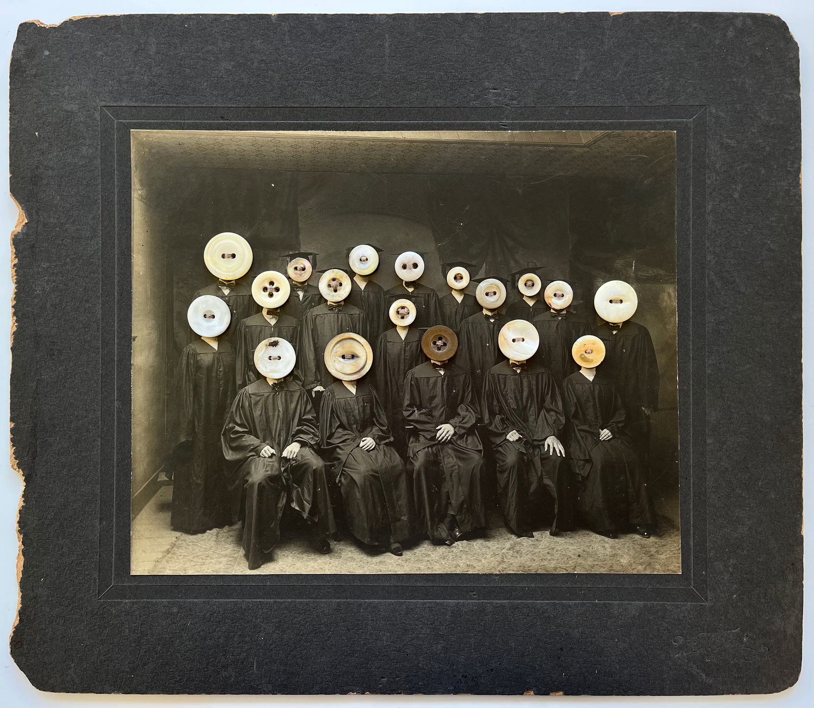 ANTIQUE EERIE OUTSIDER ART FOLK ART RARE PHOTO COLLAGE WITH BUTTONS (1 of 5)