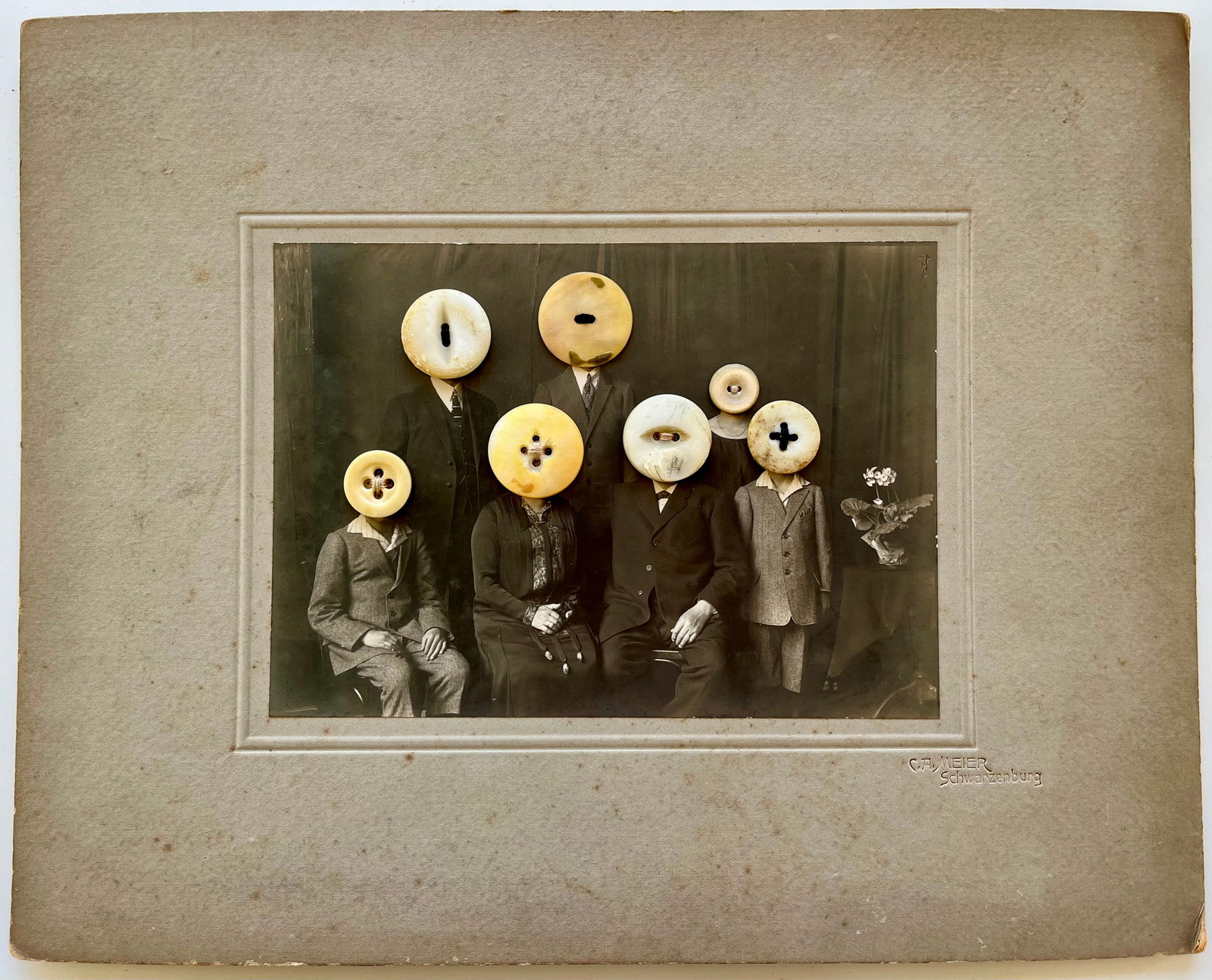 ANTIQUE EERIE OUTSIDER ART VICTORIAN GOTHIC STYLE PHOTO COLLAGE WITH BUTTONS (1 of 5)