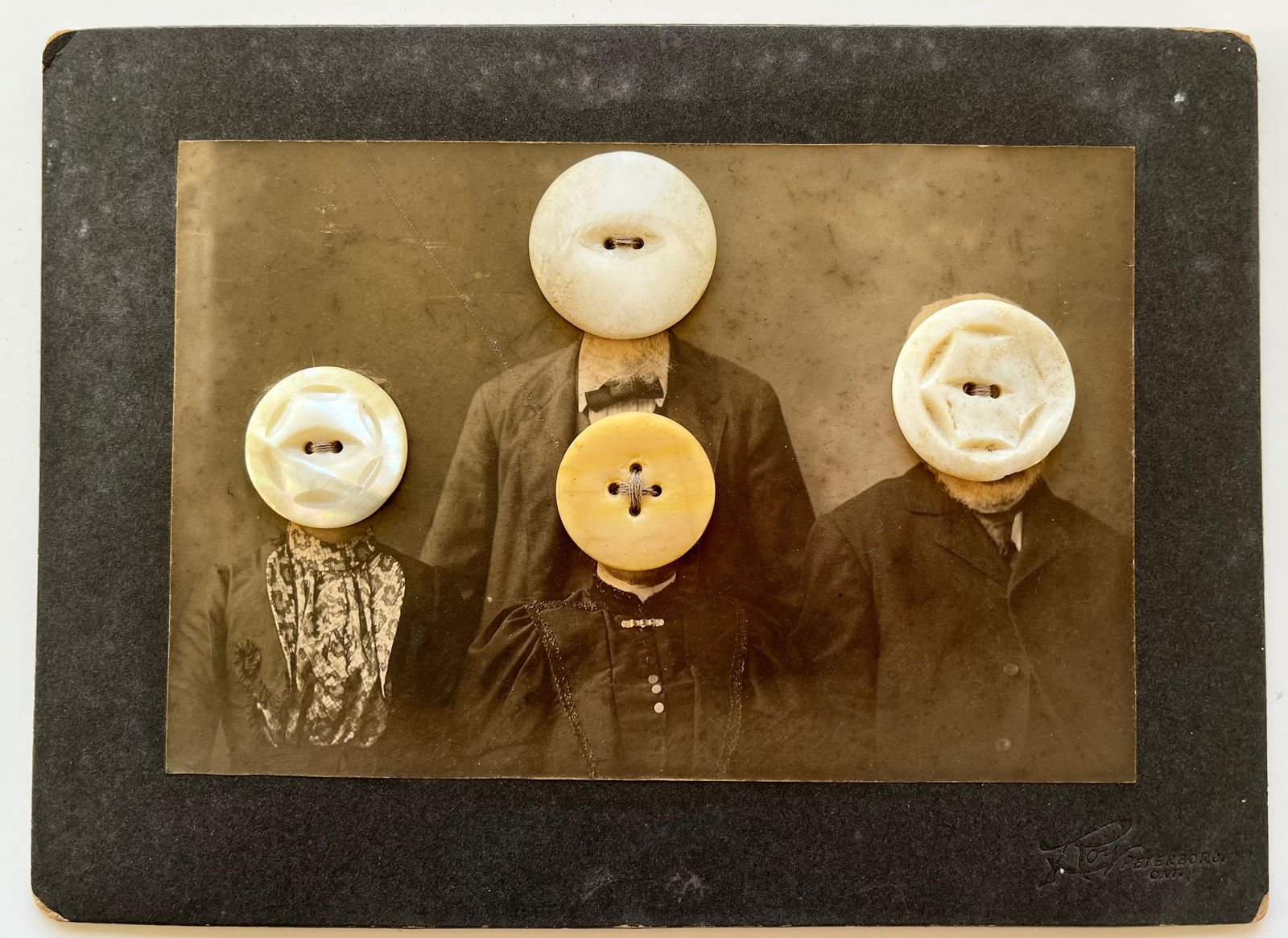 ANTIQUE EERIE OUTSIDER ART VICTORIAN GOTHIC STYLE PHOTO COLLAGE WITH BUTTONS (1 of 5)