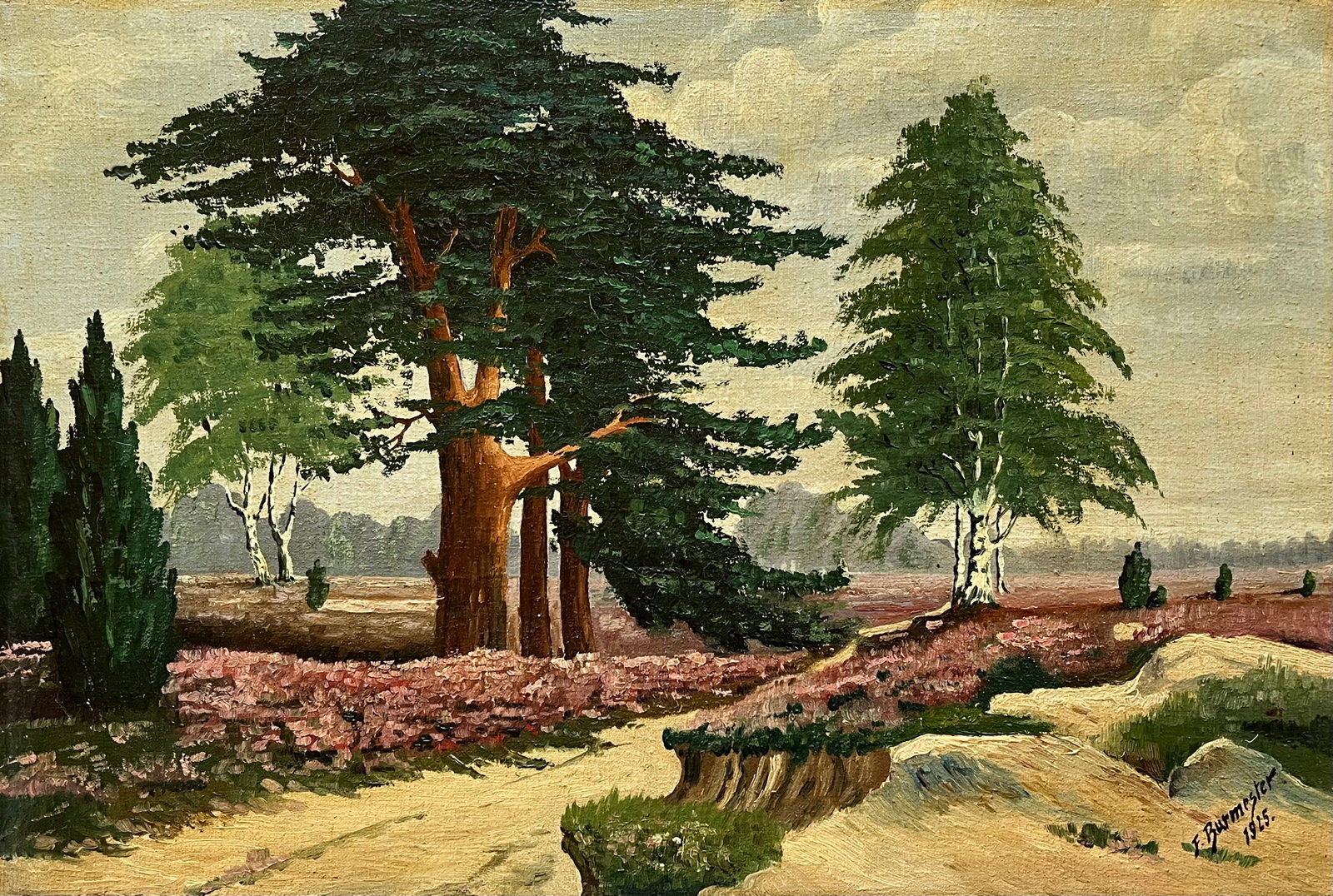 ANTIQUE ORIGINAL OIL ON CANVAS PAINTING SIGNED F. BURMESTER 1925: OIL ON CANVAS. SIZE: 13.5 X 19.5 INCHES APPROX. NO FRAME. SHIPPING IN THE U.S VIA USPS PRIORITY MAIL $25