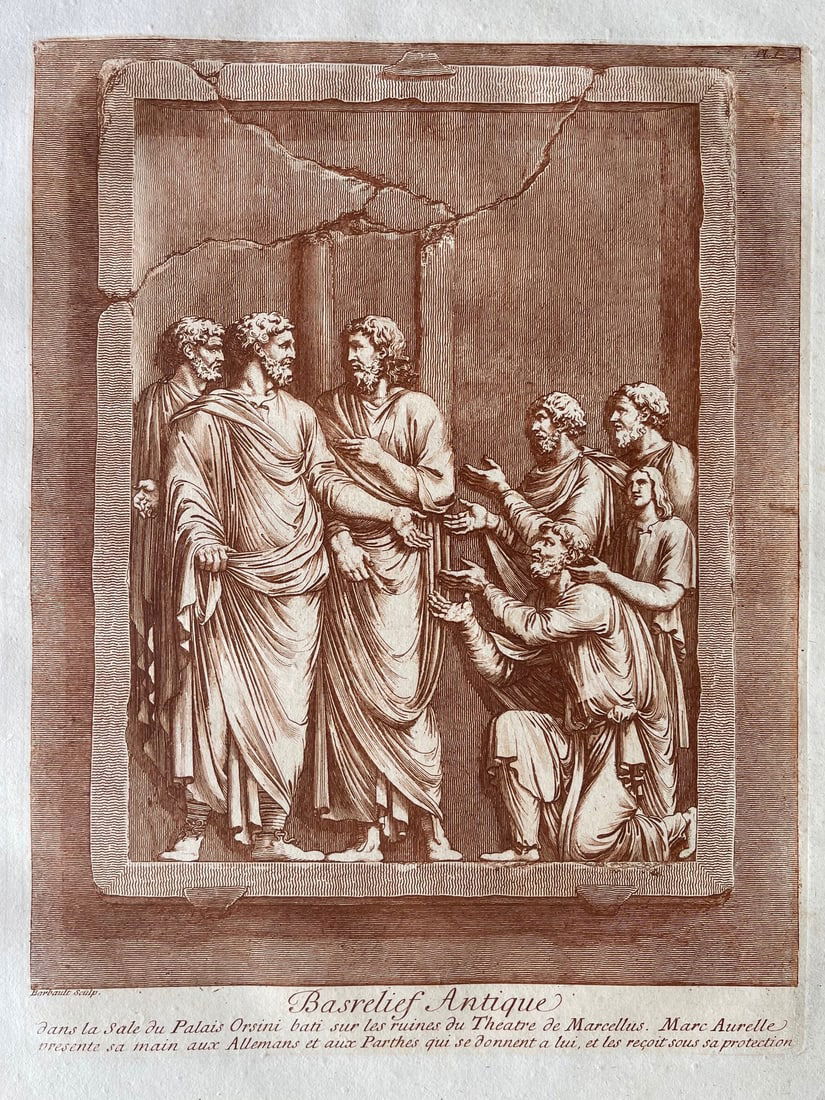 JEAN BARBAULT ANTIQUE SANGUINE ETCHING CA 1780 "MARCUS AURELIUS" (1 of 2)