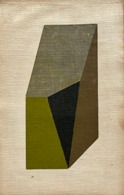 Mid-Century Modern Abstract Oil Painting On Linen Geometric Minimalist