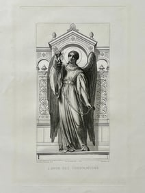 Antique French Religious Etching After Claudius Jacquand Angel of Consolation
