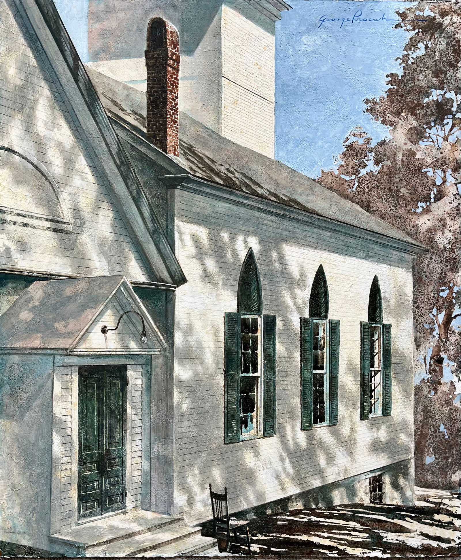 ORIGINAL VINTAGE OIL PAINTING ON MASONITE REALISM 20 X 24": ORIGINAL VINTAGE OIL PAINTING ON MASONITE BOARD BY AMERICAN REGIONAL ARTIST GEORGE PROCAK. SIGNED UPPER RIGHT. SIZE: 20 X 24 INCHES. UNFRAMED. SHIPPING IN THE U.S VIA USPS PRIORITY MAIL $30