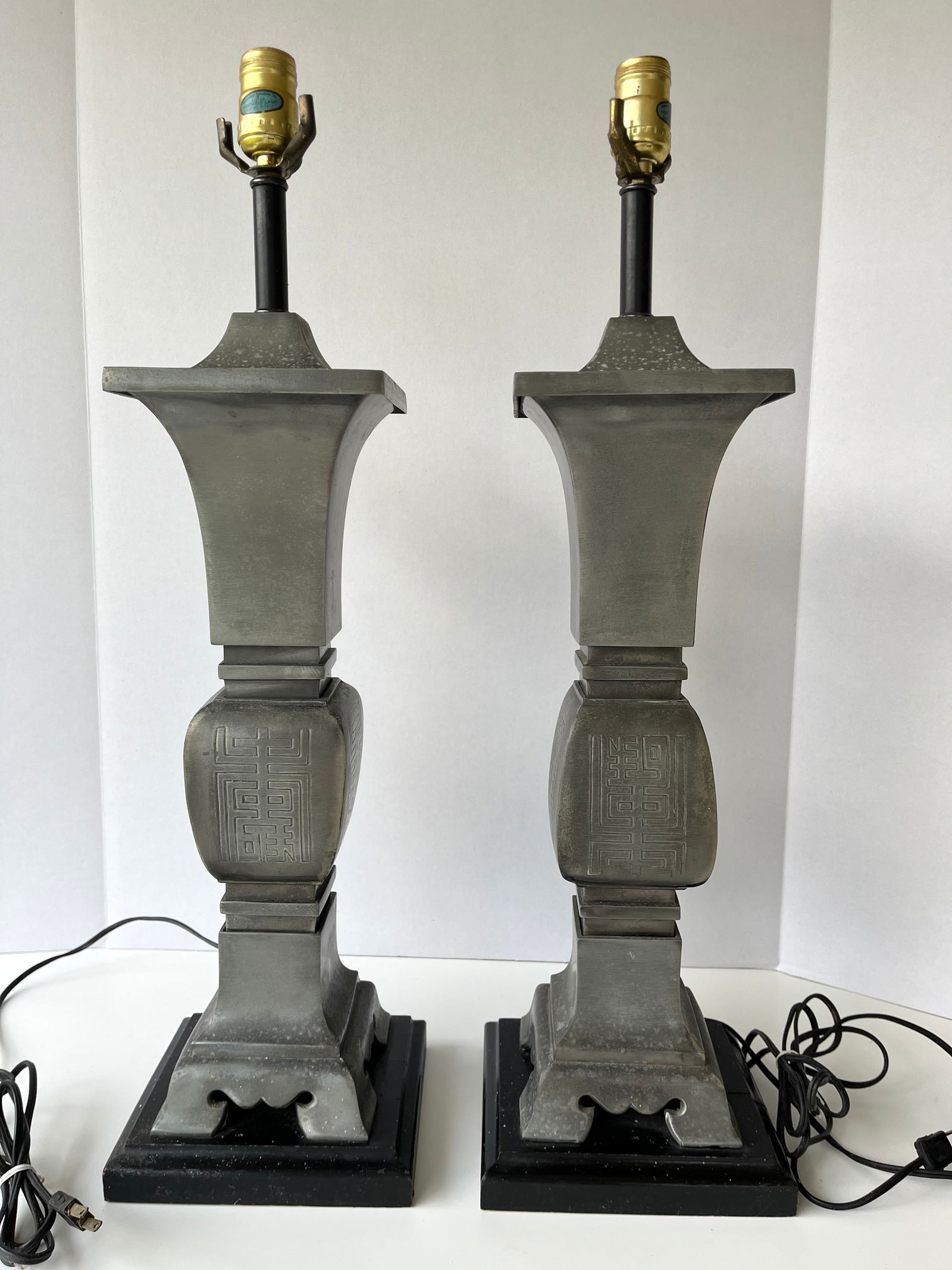 Pair Of Vintage Pewter? Urn Form Asian Lamps (1 of 16)