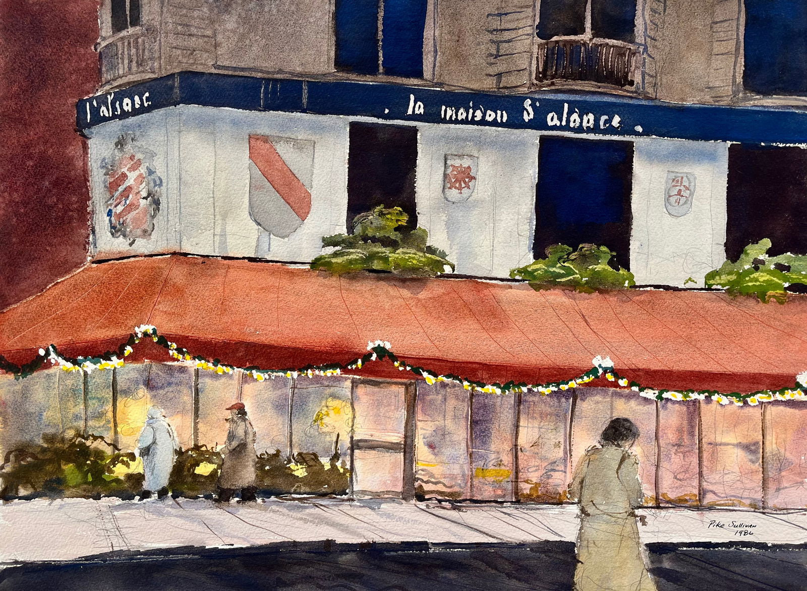 ORIGINAL VINTAGE WATERCOLOR PIKE SULLIVAN 1986: ORIGINAL VINTAGE WATERCOLOR SIGNED PIKE SULLIVAN 1986. SIZE: 24 X 18 INCHES. UNFRAMED. SHIPPING I THE U.S VIA USPS PRIORITY MAIL $25