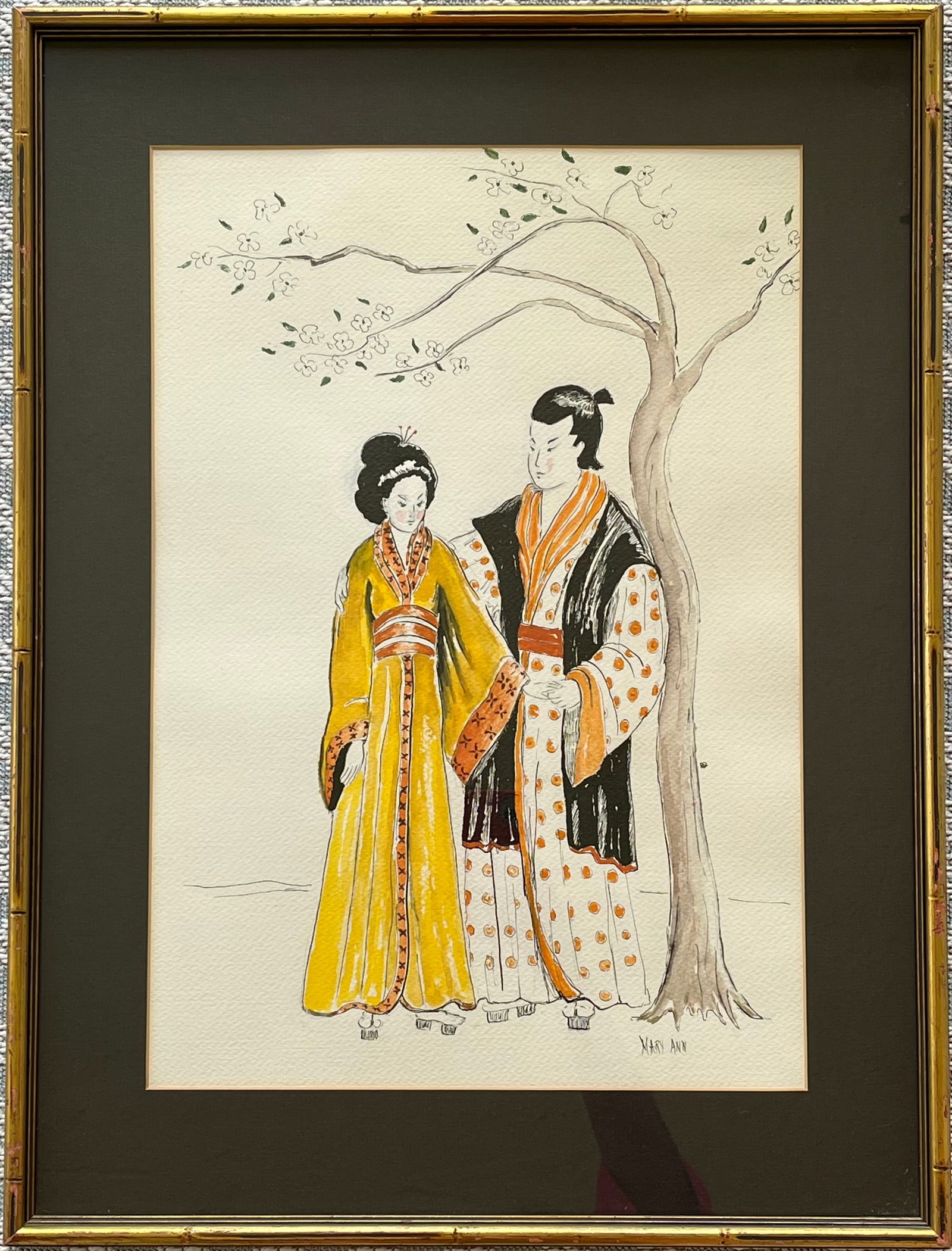 VINTAGE CHINESE WATERCOLOR: ORIGINAL VINTAGE FRAMED CHINESE WATERCOLOR. TOTAL FRAME SIZE: 19X26 INCHES APPROX. SHIPPING IN THE U.S VIA USPS PRIORITY MAIL $35