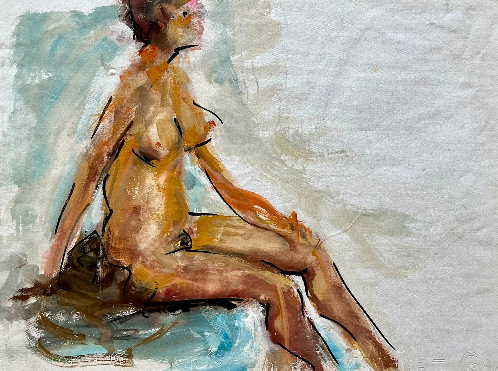 ORIGINAL FRENCH MIXED MEDIA ON PAPER FEMALE NUDE: ORIGINAL FRENCH MIXED MEDIA ON PAPER FEMALE NUDE . SIZE: 12.5 X 9.5 INCHES APPROX. UNFRAMED. SHIPPING IN THE U.S VIA USPS PRIORITY MAIL $15