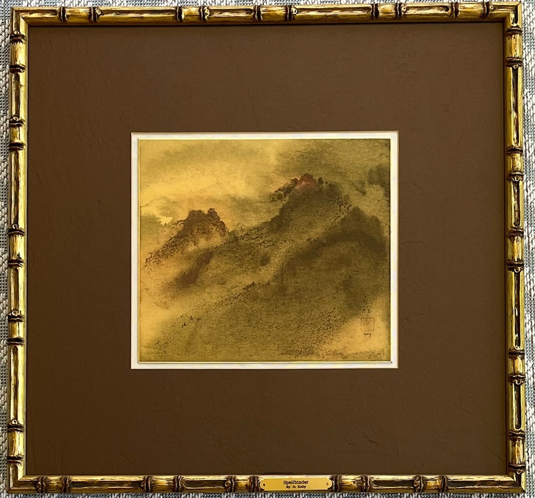 MID-CENTURY ORIGINAL WATERCOLOR JO KELLY "SPELLBINDER": ORIGINAL WATERCOLOR BY JO KELLY (New York, 20th-Century) FRAME SIZE: 20.5 X 21.5 INCHES APPROX. WATERCOLOR SIZE: 10.5 X 9.5 INCHES APPROX. SHIPPING IN THE U.S VIA USPS PRIORITY MAIL $40