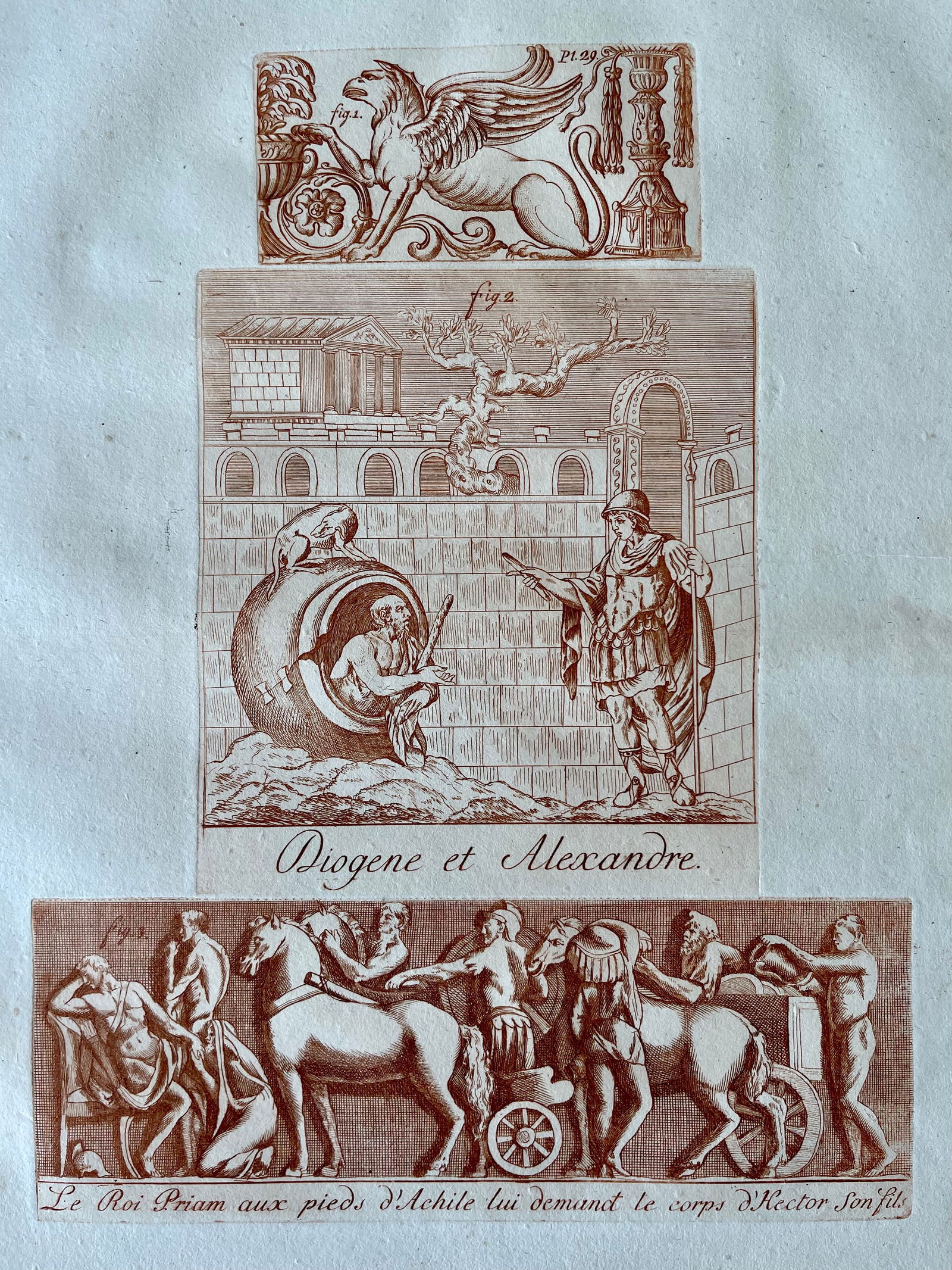 JEAN BARBAULT ANTIQUE SANGUINE ETCHING CA 1780 "DIOGENES AND ALEXANDER THE GREAT": VERY RARE JEAN BARBAULT ORIGINAL ANTIQUE SANGUINE ETCHING. PRINTED FRANCE CIRCA 1780. UNFRAMED. SHEET SIZE: 20X14 INCHES APPROX. SHIPPING IN THE U.S VIA USPS PRIORITY MAIL $25