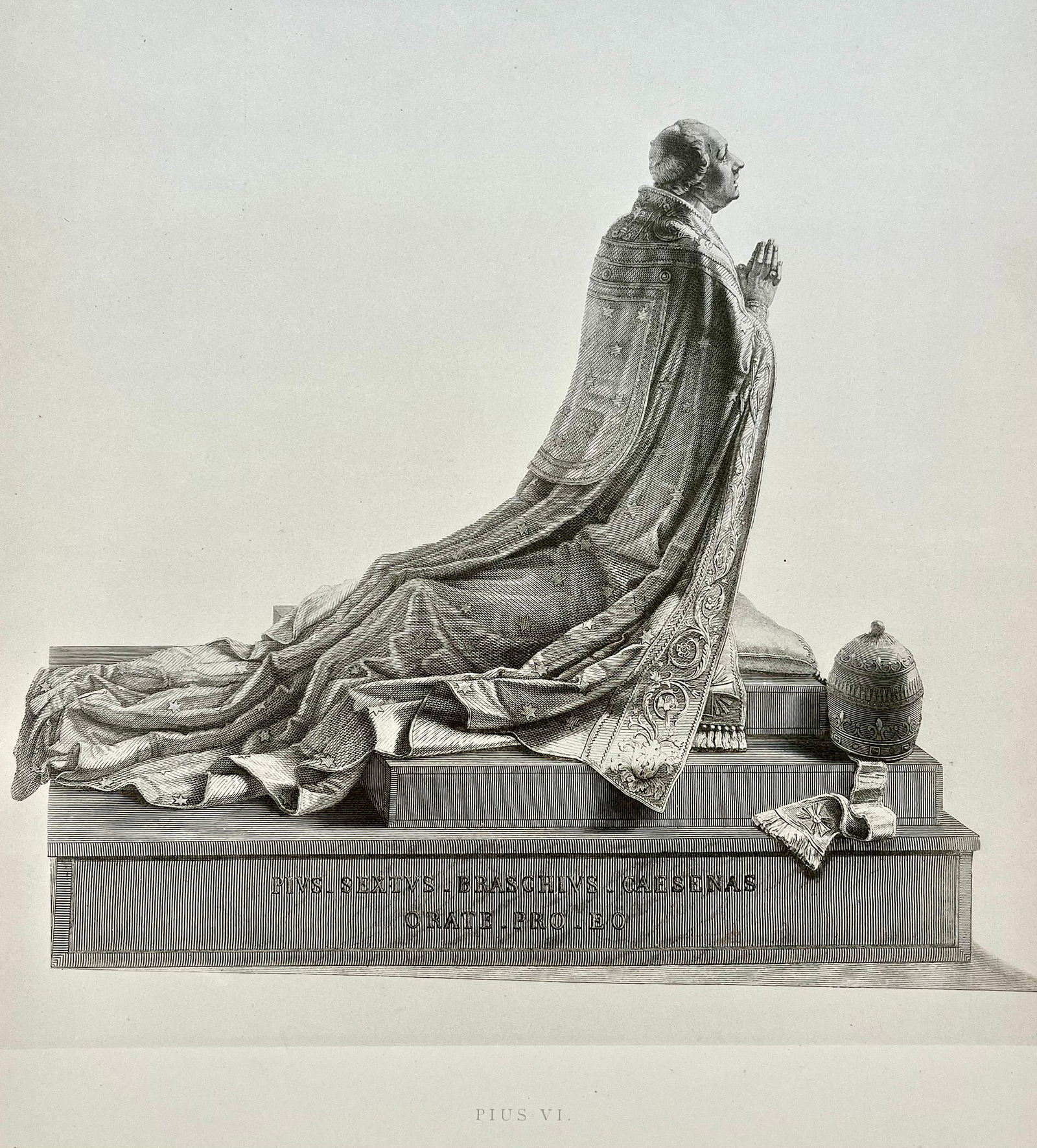 ANTIQUE PRINT AFTER ANTONIO CANOVA NEOCLASSICAL STATUE POPE PIUS VI (1 of 2)