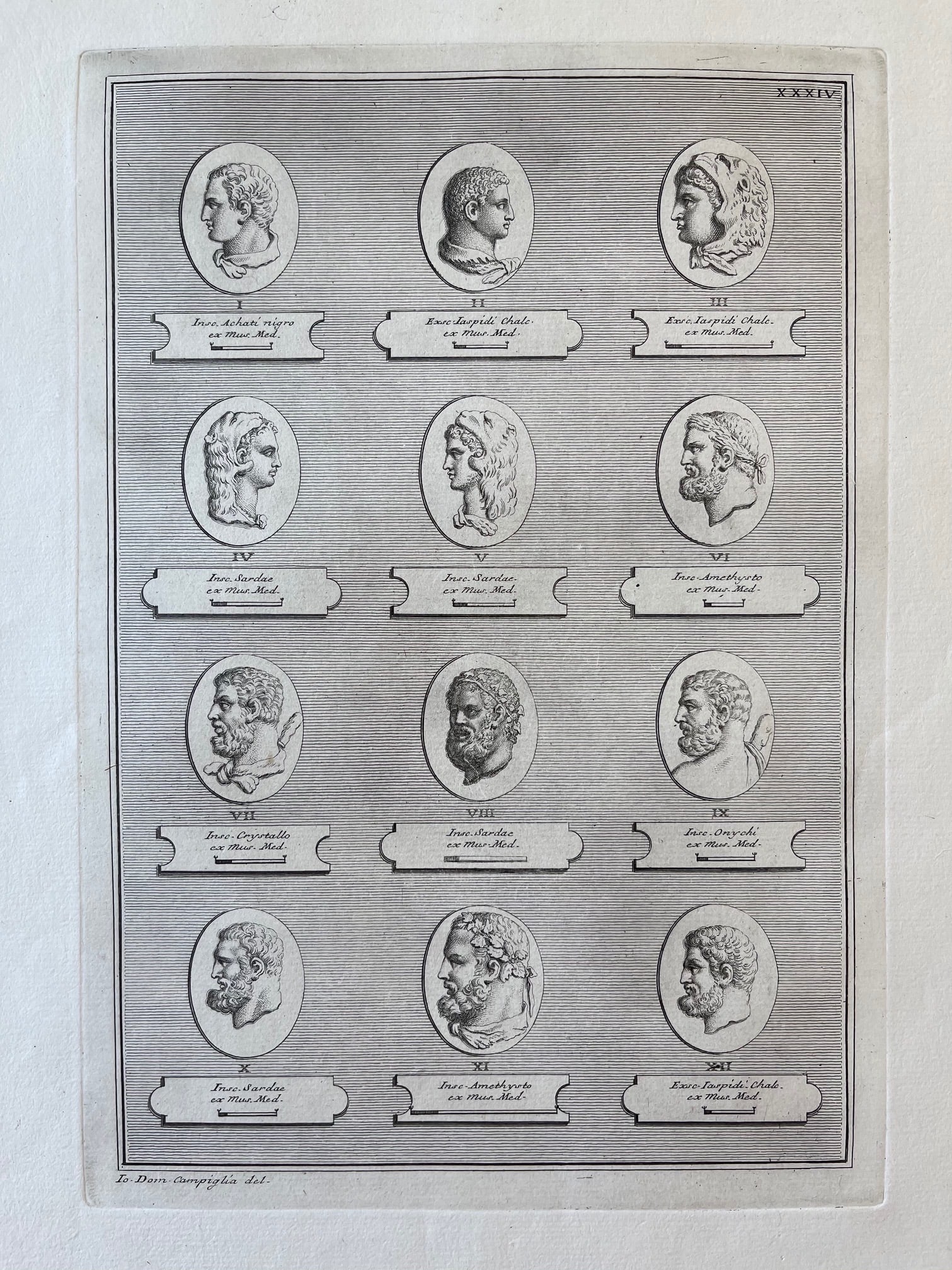 ANTIQUE NEOCLASSICAL ETCHING OF ROMAN CAMEOS (1 of 3)