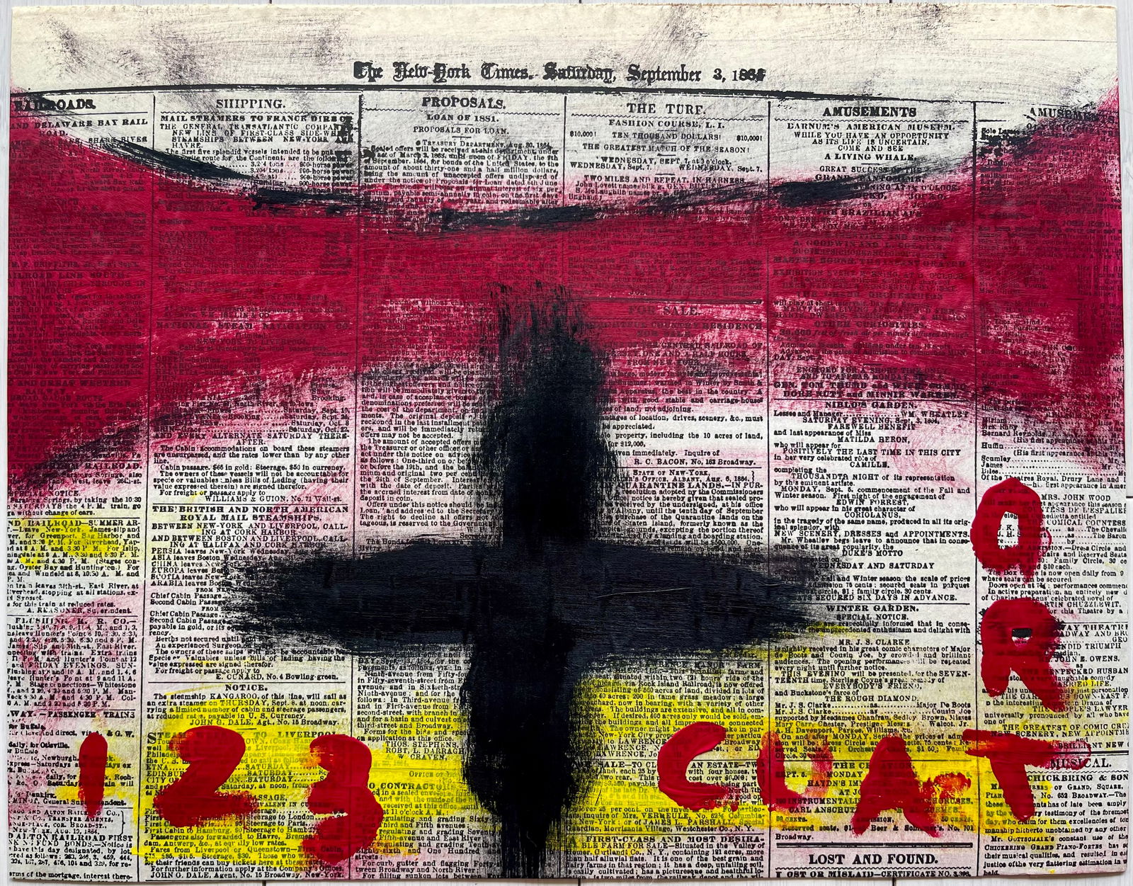 OUTSIDER ART MIXED MEDIA: ORIGINAL MIXED MEDIA ON ANTIQUE NEWSPAPER AND CARDBOARD. UNFRAMED. SIZE: 11X14 INCHES. SHIPPING IN THE U.S VIA USPS PRIORITY MAIL $15