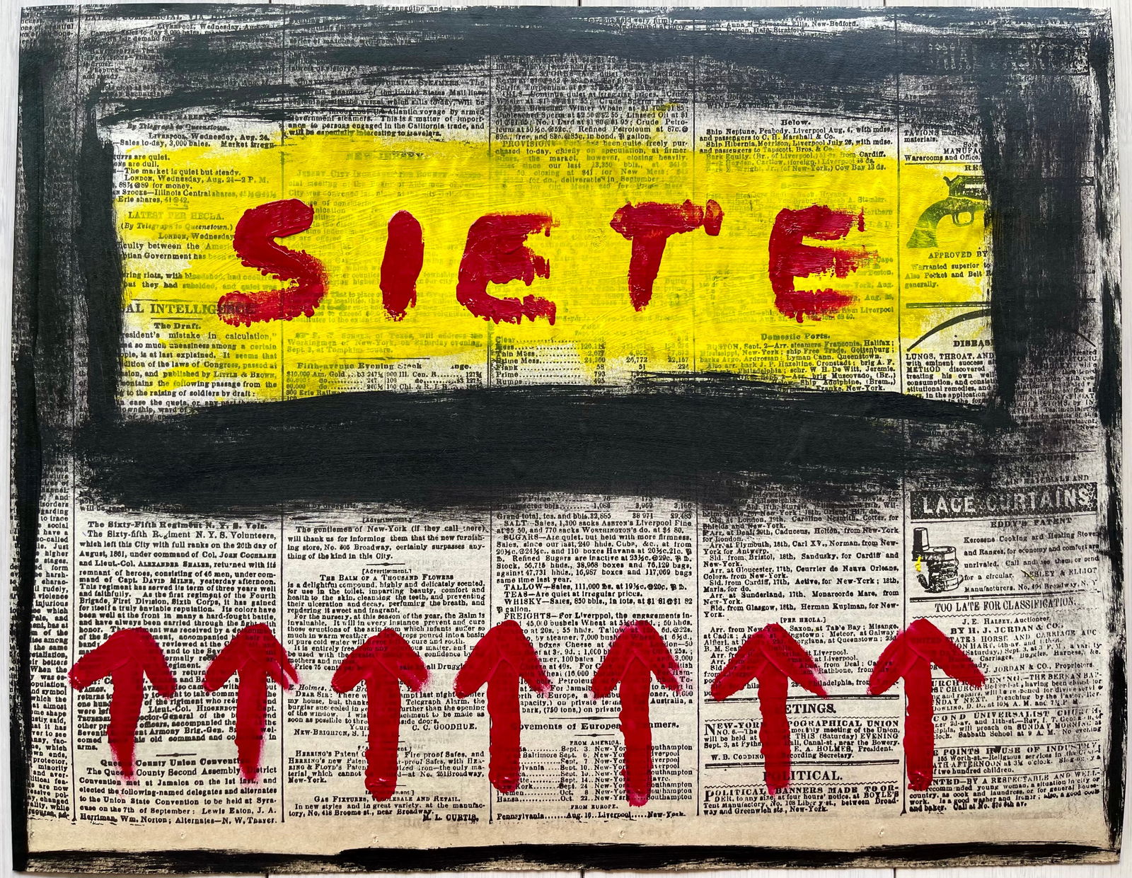 OUTSIDER ART MIXED MEDIA: ORIGINAL MIXED MEDIA ON ANTIQUE NEWSPAPER AND CARDBOARD. UNFRAMED. SIZE: 11X14 INCHES. SHIPPING IN THE U.S VIA USPS PRIORITY MAIL $15
