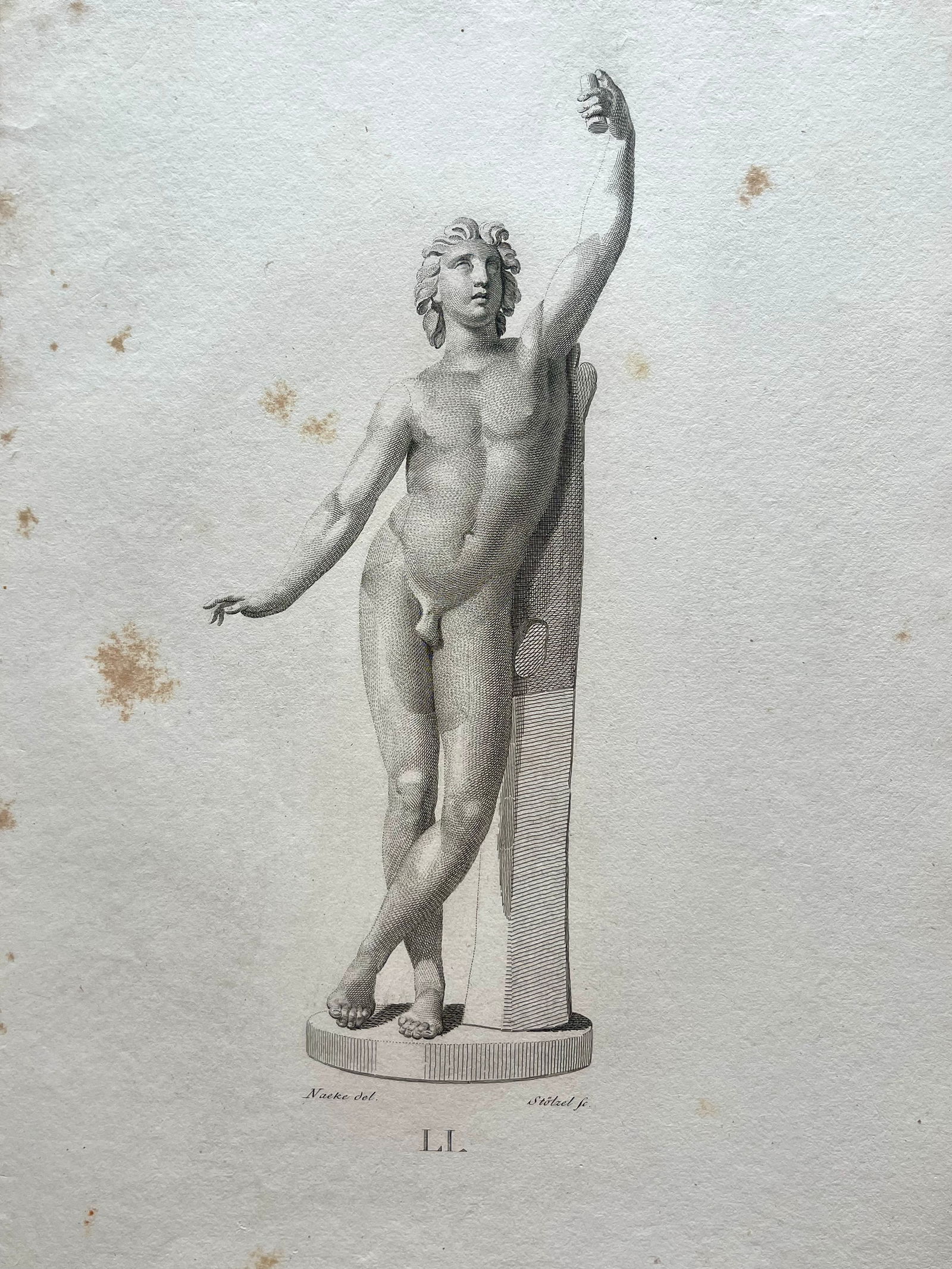ANTIQUE NEOCLASSICAL ENGRAVING NUDE ROMAN STATUE CHRISTIAN F STOLZEL AFTER NAEKE: Antique Engraving of a Neoclassical Statue. Size: 15.5 X 10.5 inches approx. Printed Circa 1820. SHIPPING IN THE U.S VIA USPS PRIORITY MAIL $18