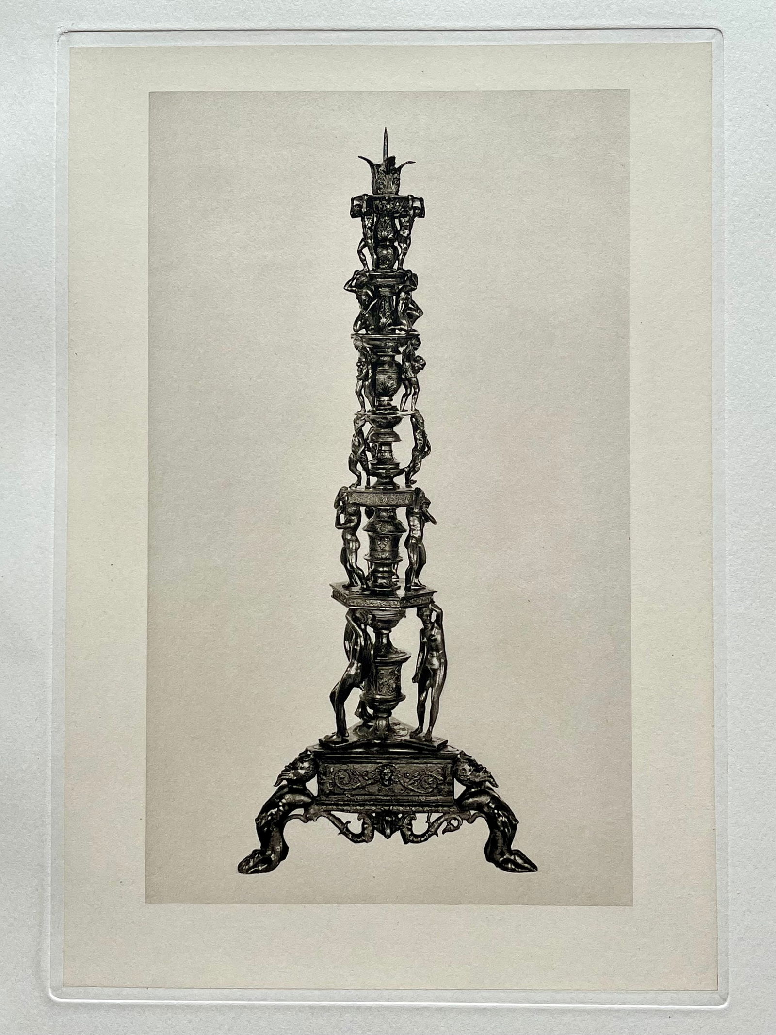 ETCHING PRINT OF AN ANTIQUE BRONZE CANDLESTICK: PRINTED CIRCA 1926. SIZE: 13.5 X 17.5 INCHES APPROX. UNFRAMED. SHIPPING IN THE U.S VIA USPS PRIORITY MAIL $20