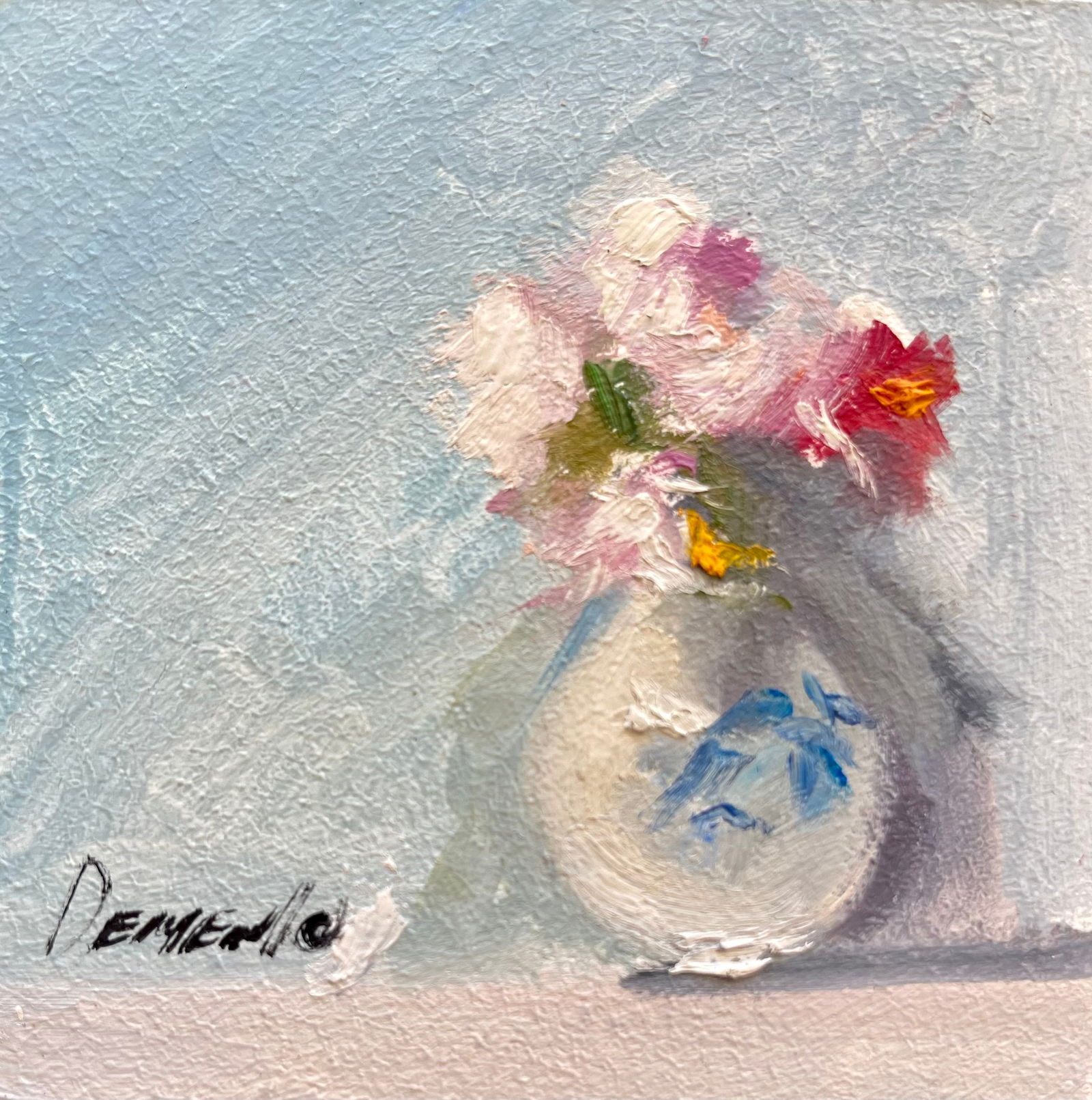 MINIATURE OIL PAINTING FLOWERS: ORIGINAL OIL ON WOOD PANEL. SIZE: 9.7 CM APPROX. PAINTING IS UNFRAMED. SHIPPING IN THE U.S VIA USPS PRIORITY MAIL $12