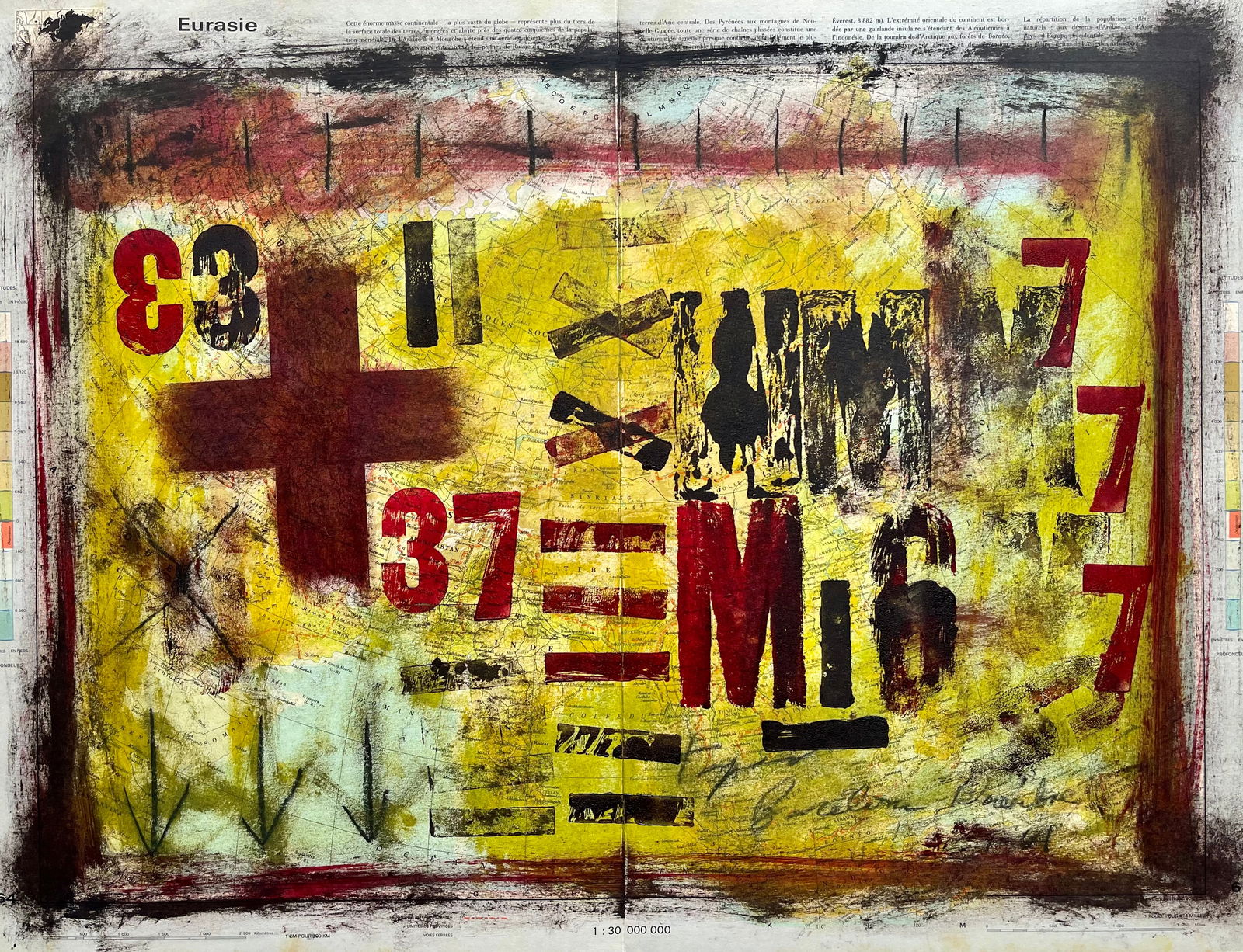 POP ART MIXED MEDIA PAINTING ON MAP: CHARCOAL AND OIL ON VINTAGE MAP. SIZE: 15.5 X 21 INCHES. PAINTING IS UNFRAMED. SHIPPING IN THE U.S VIA USPS PRIORITY MAIL IS $20. SHIPPING IN THE U.S VIA USPS PRIORITY MAIL $15