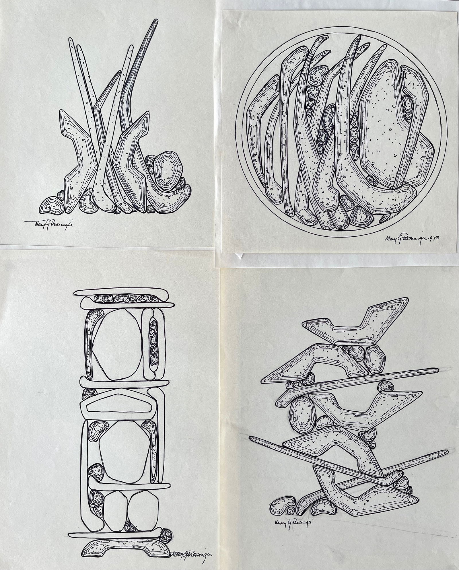 LOT OF 4 MID CENTURY MODERN MINIMALIST DRAWINGS MARY PREMINGER (1 of 5)