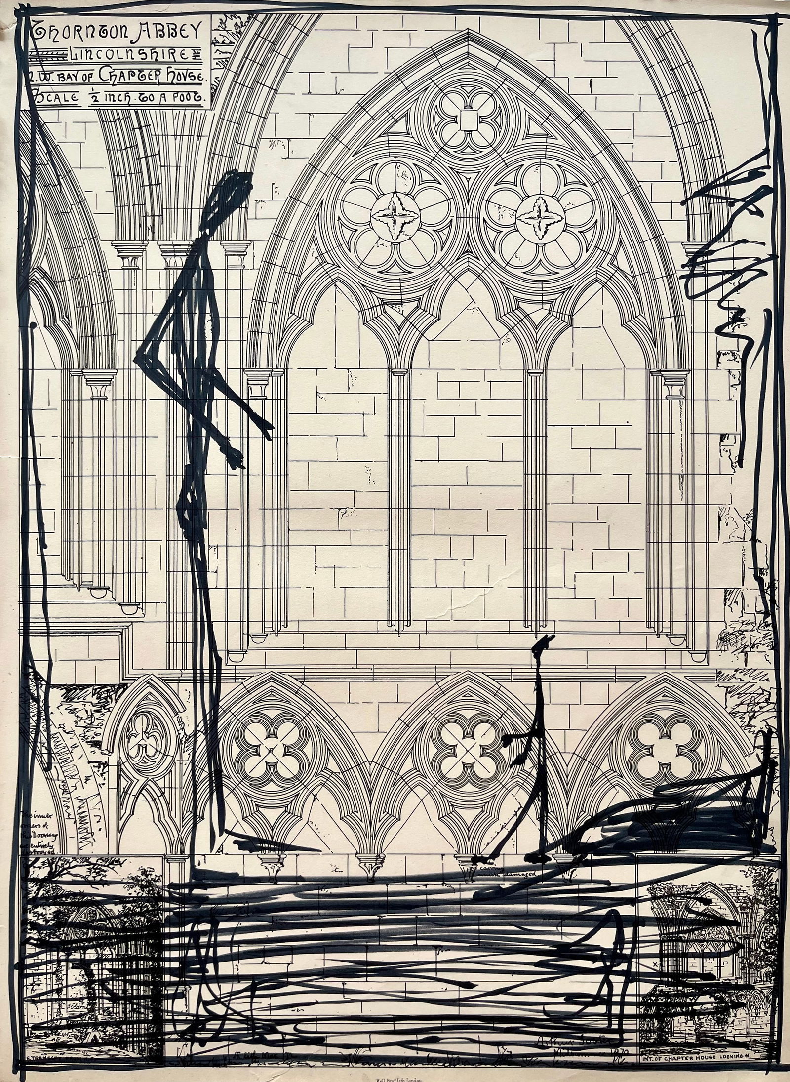 MINIMALIST MARKER ON PAPER: MARKER ON ANTIQUE ARCHITECTURAL PRINT. DRAWING IS UNFRAMED. SIZE: 13 X 17 INCHES APPROX. SHIPPING IN THE U.S VIA USPS PRIORITY MAIL $15