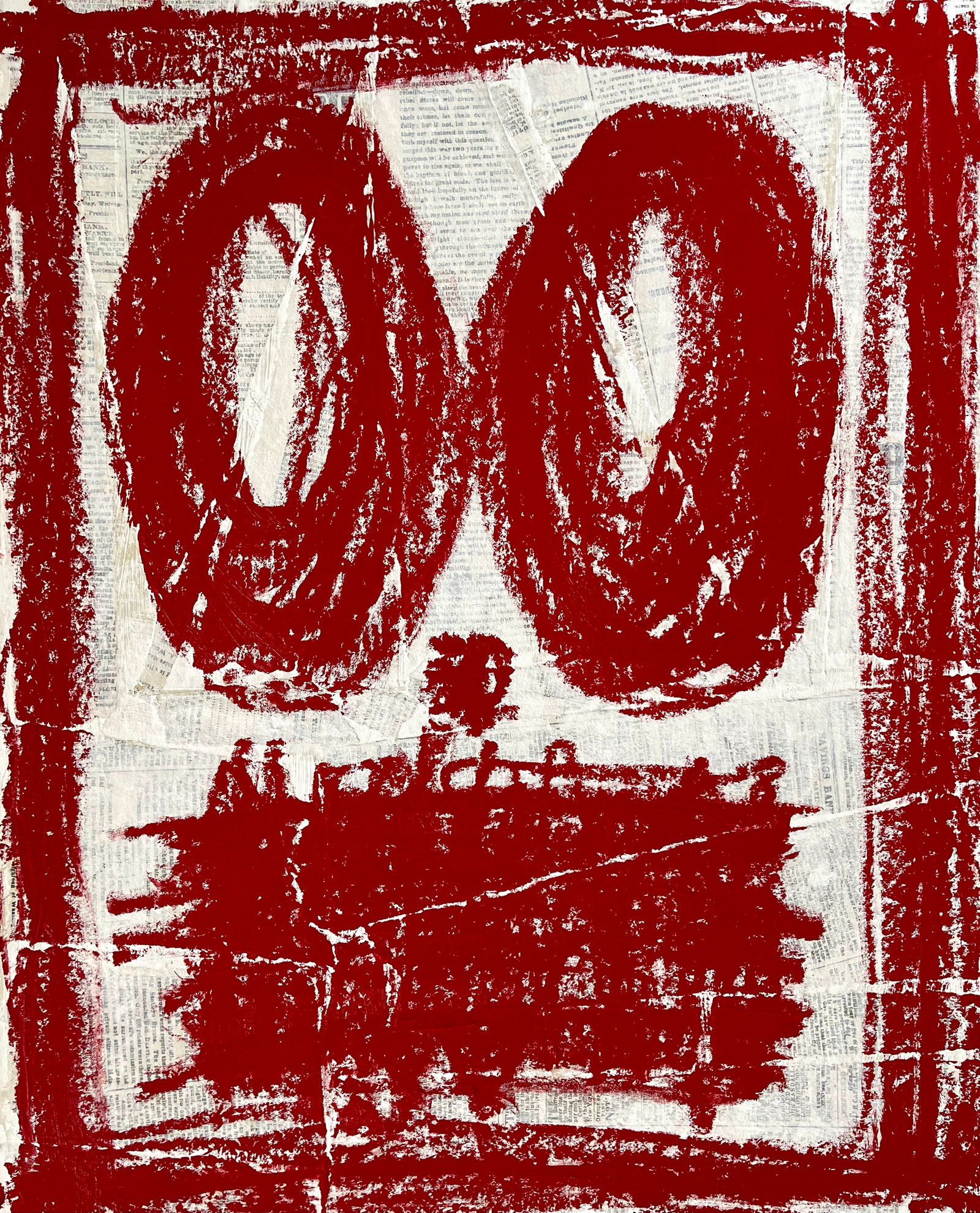 OURTSIDER ART MIXED MEDIA: MIXED MEDIA ON CARDBOARD. OIL STICK ON NEWSPAPER COLLAGE. SIZE: 16 X 20 INCHES. UNFRAMED. SHIPPING IN THE U.S VIA USPS PRIORITY MAIL $20