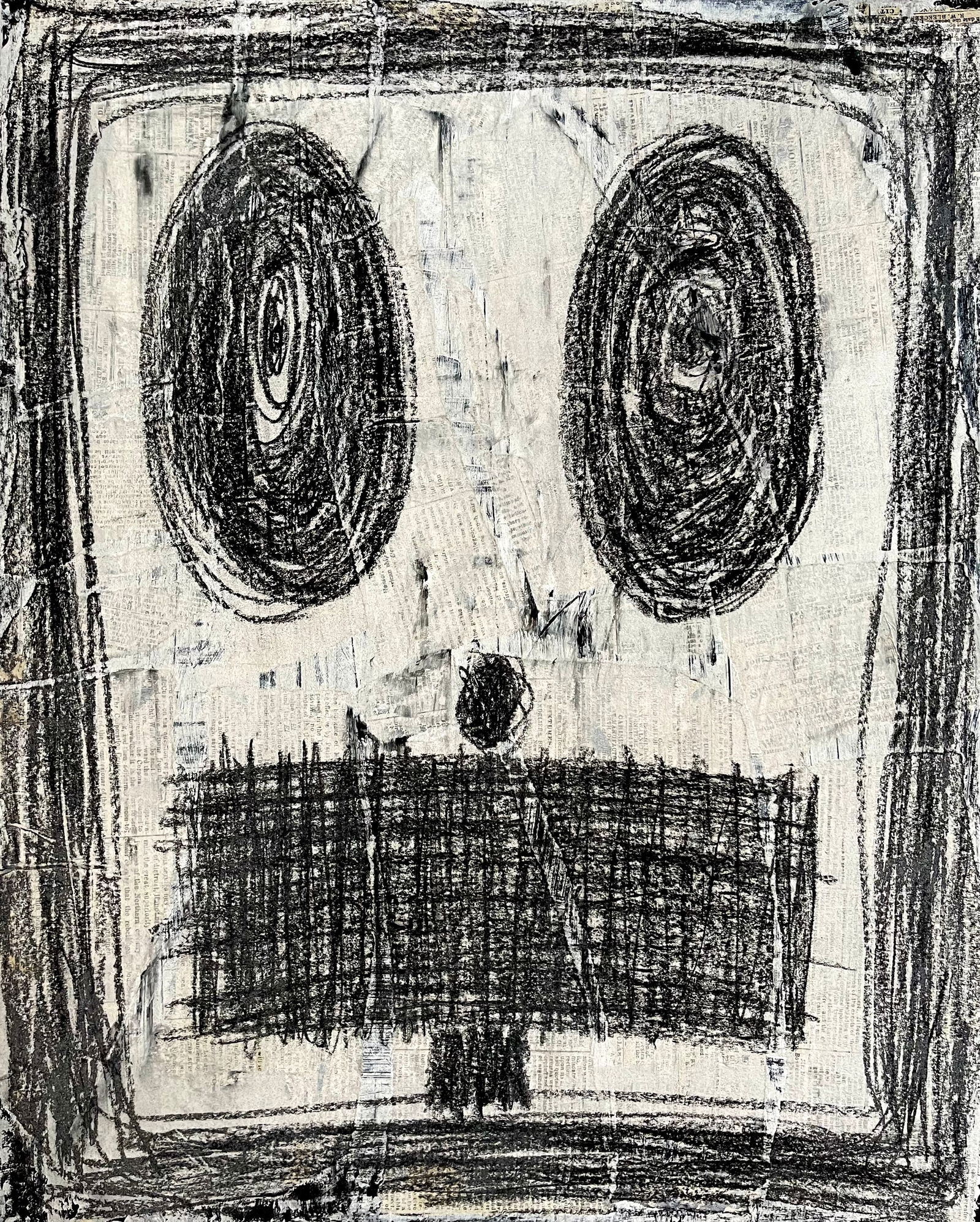 OURTSIDER ART MIXED MEDIA: MIXED MEDIA ON CARDBOARD. OIL STICK ON NEWSPAPER COLLAGE. SIZE: 16 X 20 INCHES. UNFRAMED SHIPPING IN THE U.S VIA USPS PRIORITY MAIL $20