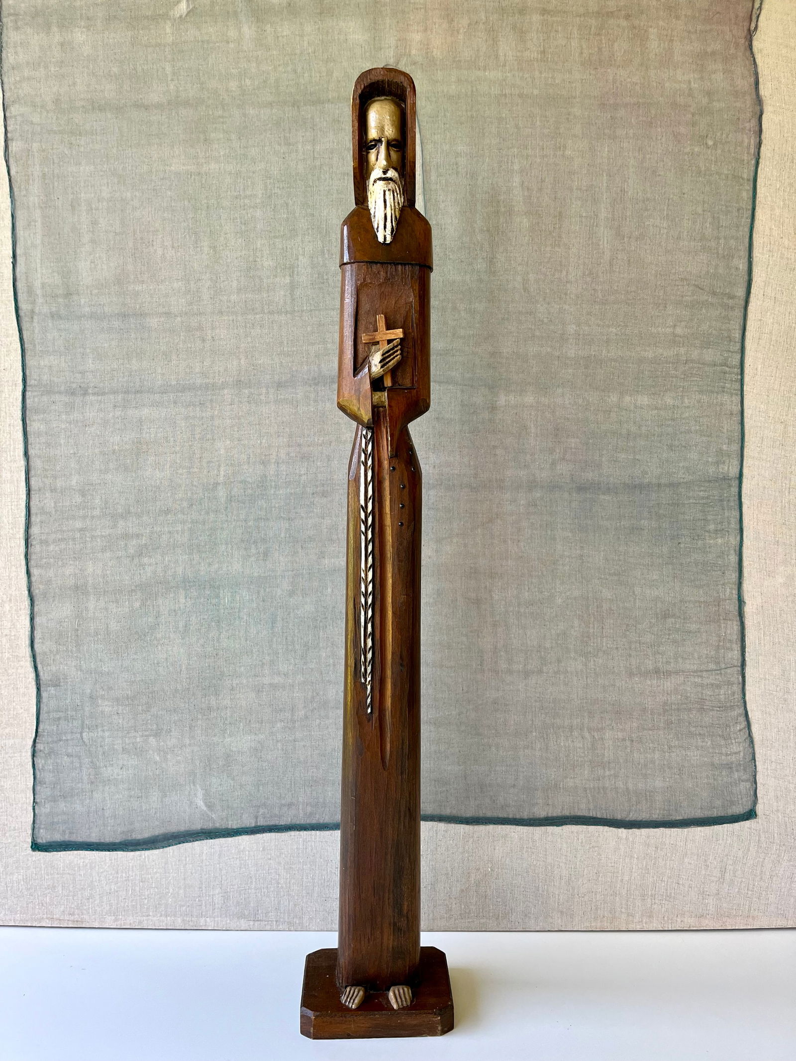 Antique Hand Carved Wood Folk Art Monk Religious Icon 28 in (1 of 4)