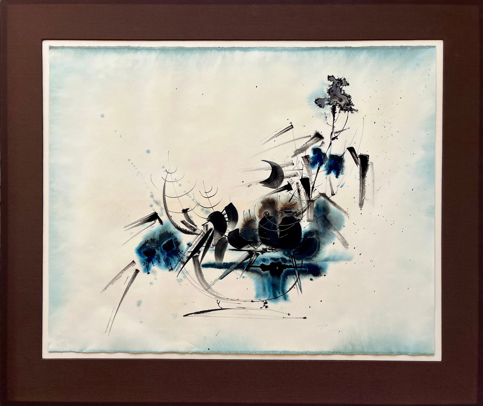Large Original Midcentury Abstract Watercolor And Ink Painting (1 of 8)