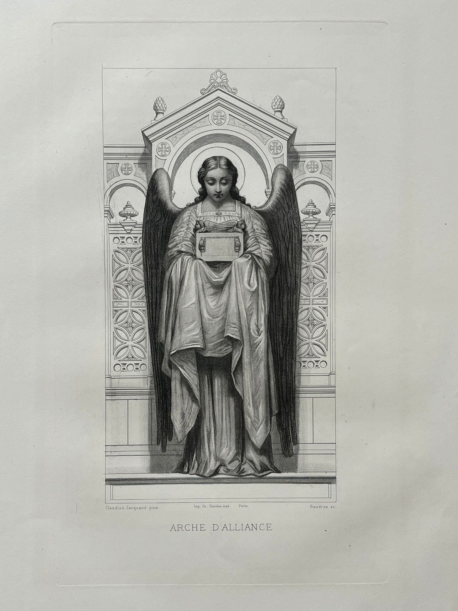 Antique French Religious Etching After Claudius Jacquand Angel Alliance Arch (1 of 3)