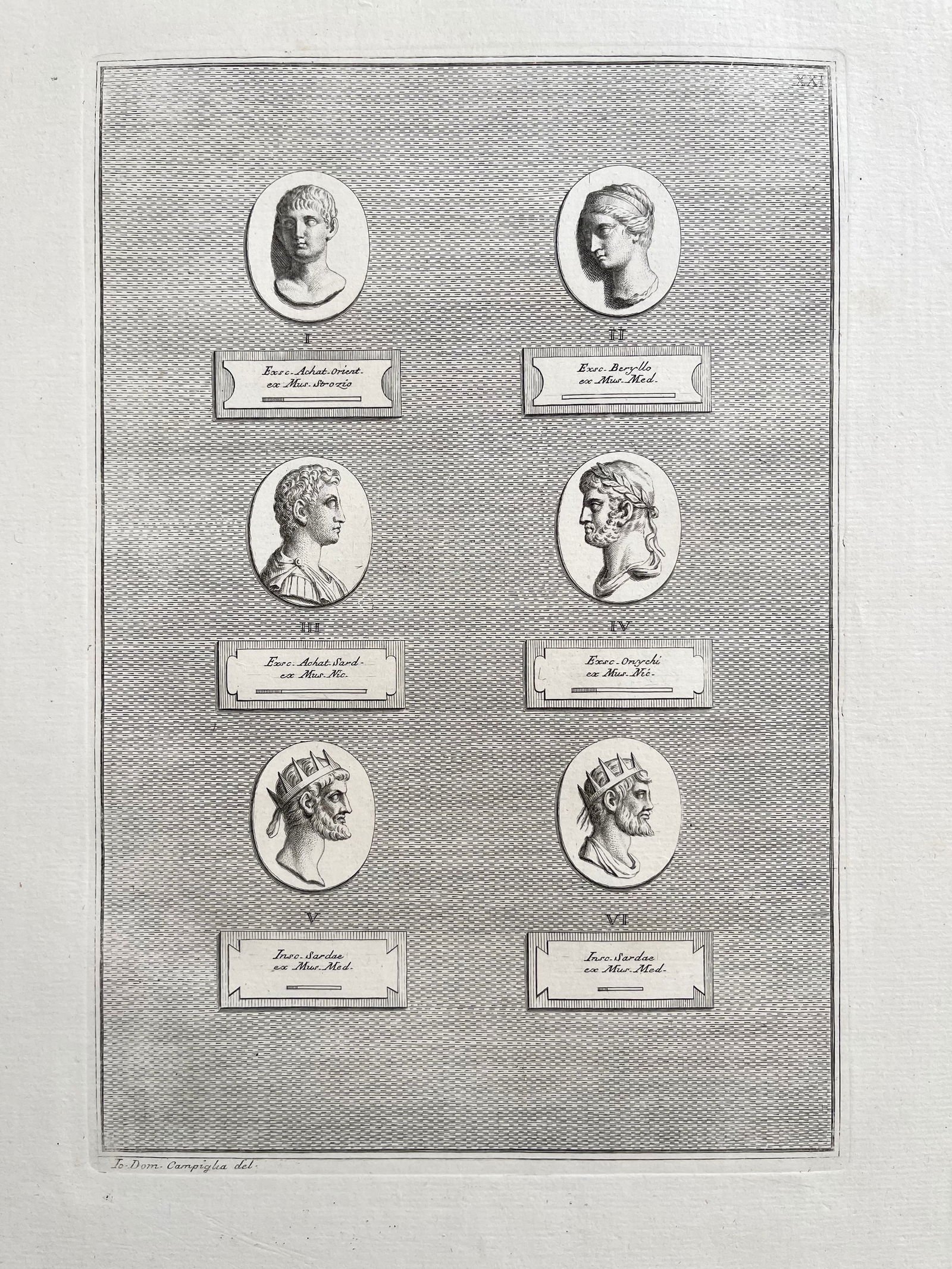 ANTIQUE NEOCLASSICAL ETCHING OF ROMAN CAMEOS (1 of 3)