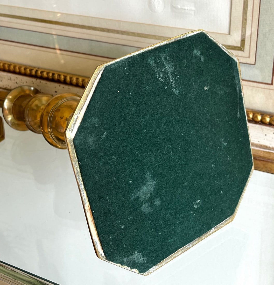 Antique Solid Brass Candlestick Holders Pair | Octagonal Base Colonial Revival - 4