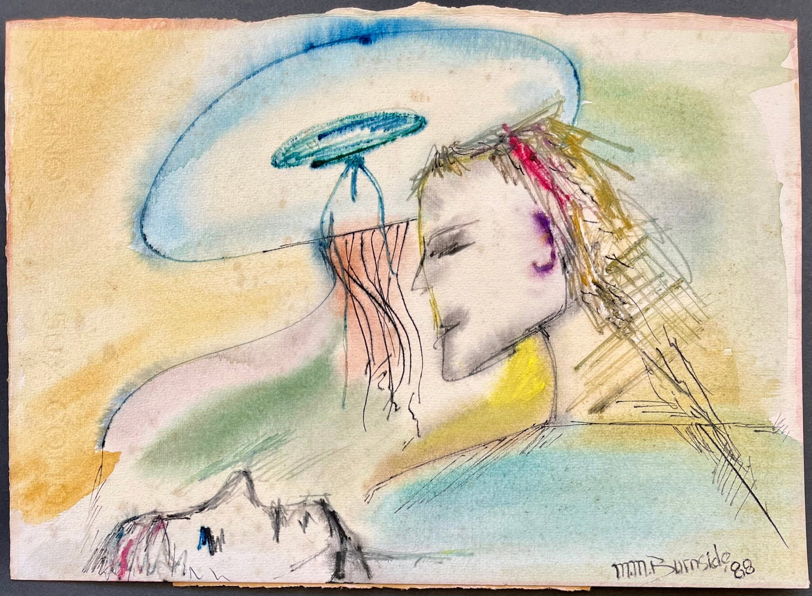 Original Vintage Watercolor Painting Signed M.M Burnside 88: Original Vintage Watercolor Unframed. Size: 13.7 X 10 inches approx. SHIPPING IN THE U.S VIA USPS PRIORITY MAIL $16