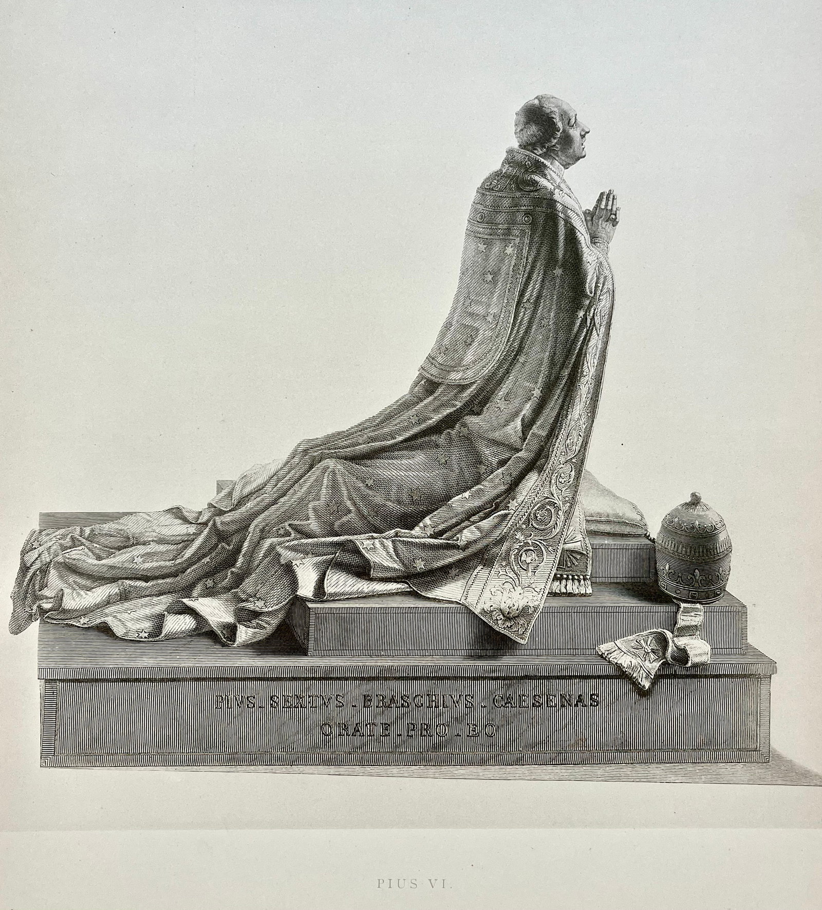 ANTIQUE PRINT AFTER ANTONIO CANOVA NEOCLASSICAL STATUE POPE PIUS VI (1 of 2)