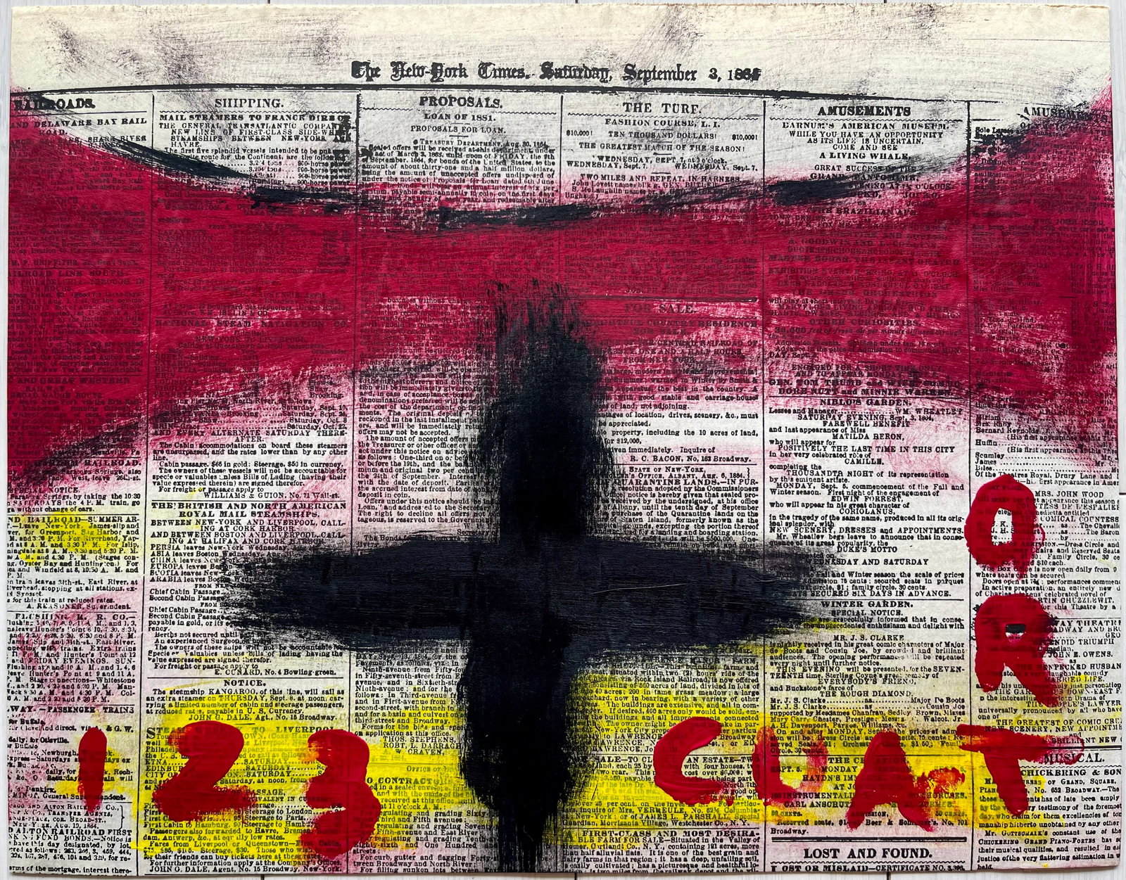 OUTSIDER ART MIXED MEDIA: ORIGINAL MIXED MEDIA ON ANTIQUE NEWSPAPER AND CARDBOARD. UNFRAMED. SIZE: 11X14 INCHES. SHIPPING IN THE U.S VIA USPS PRIORITY MAIL $15