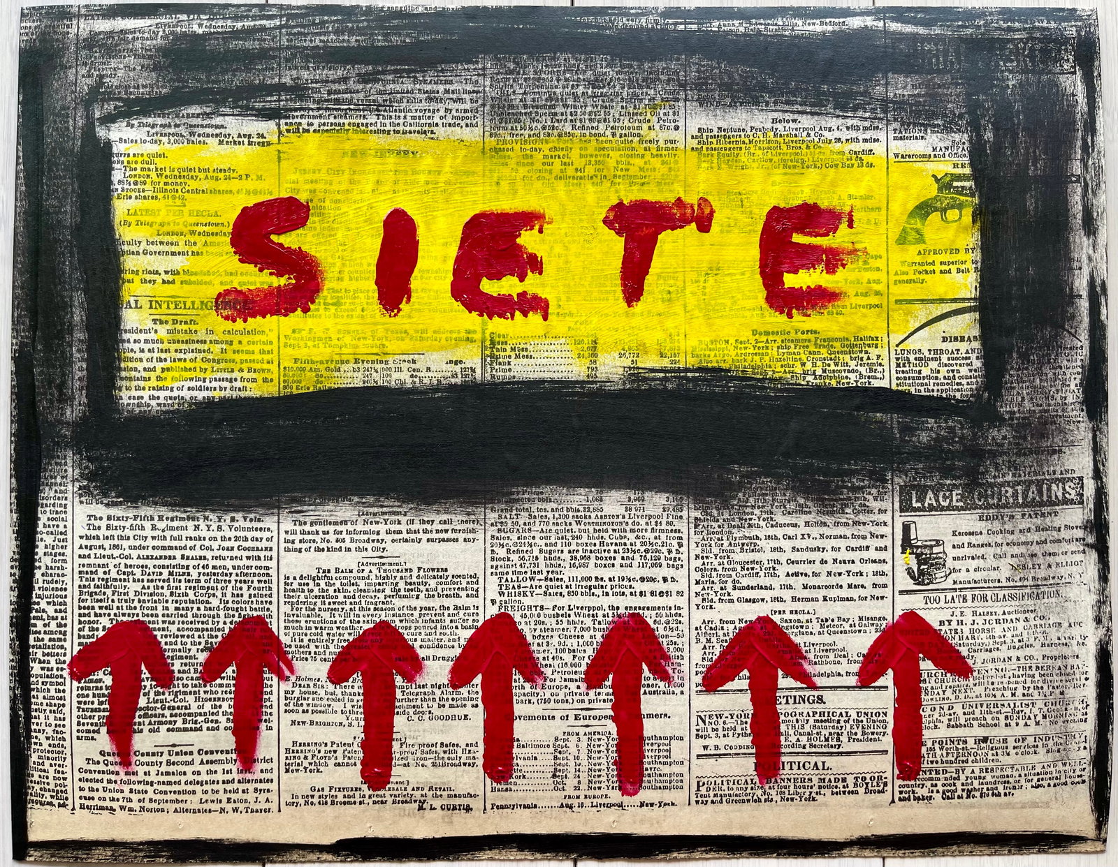 OUTSIDER ART MIXED MEDIA: ORIGINAL MIXED MEDIA ON ANTIQUE NEWSPAPER AND CARDBOARD. UNFRAMED. SIZE: 11X14 INCHES. SHIPPING IN THE U.S VIA USPS PRIORITY MAIL $15