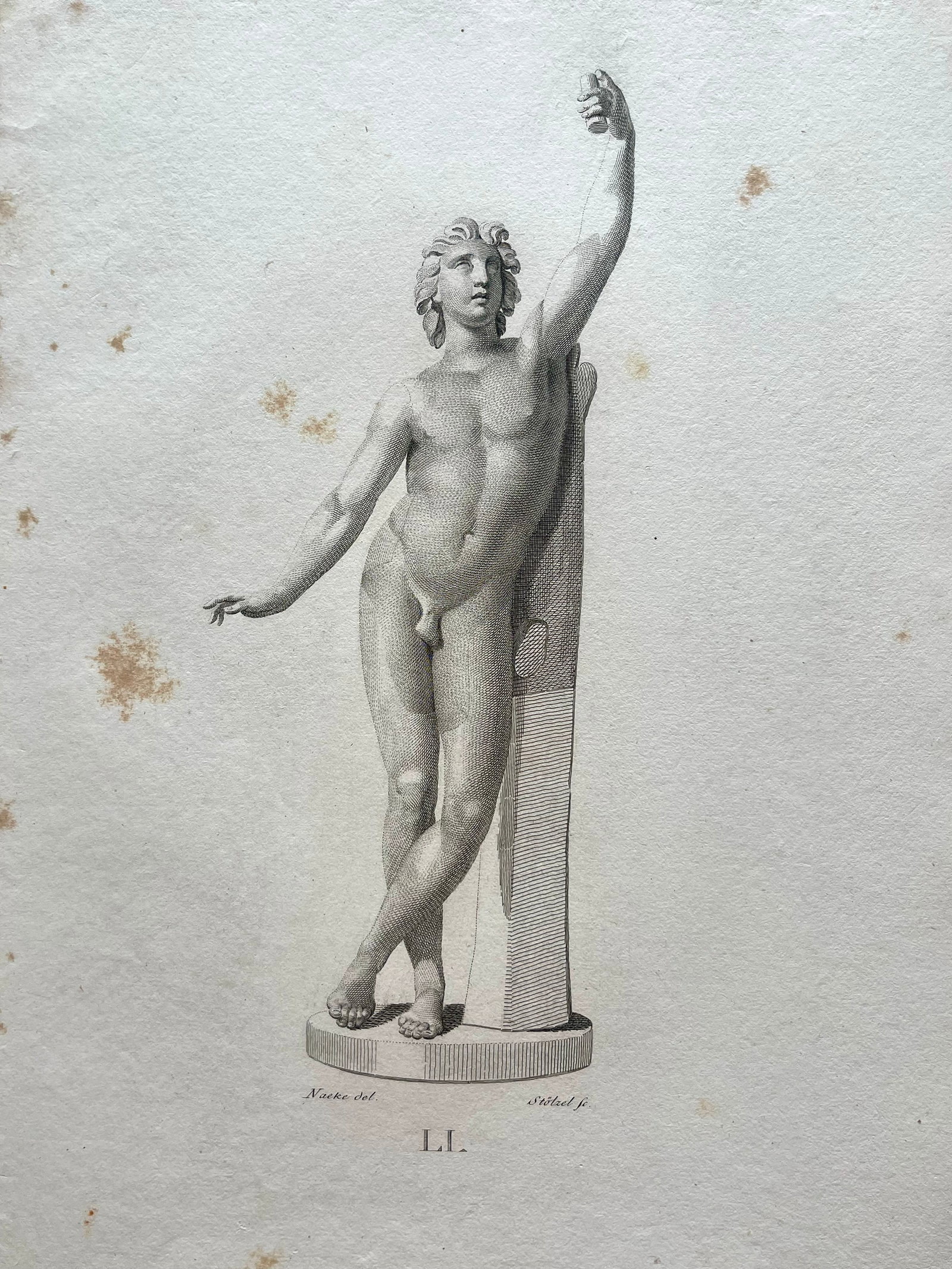 ANTIQUE NEOCLASSICAL ENGRAVING NUDE ROMAN STATUE CHRISTIAN F STOLZEL AFTER NAEKE: Antique Engraving of a Neoclassical Statue. Size: 15.5 X 10.5 inches approx. Printed Circa 1820. SHIPPING IN THE U.S VIA USPS PRIORITY MAIL $18