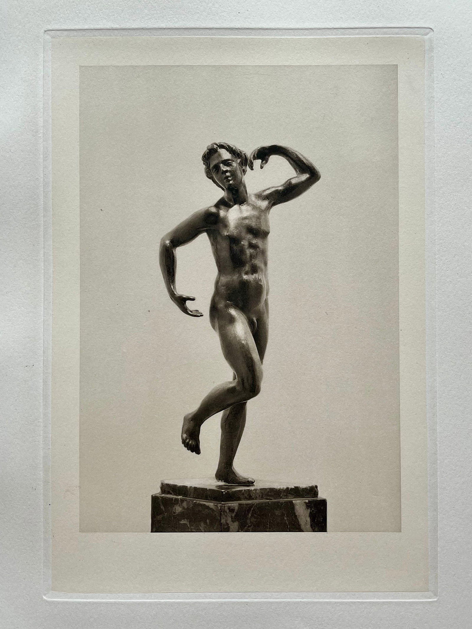 ETCHING PRINT OF AN ANTIQUE BRONZE STATUE: PRINTED CIRCA 1926. SIZE: 13.5 X 17.5 INCHES APPROX. UNFRAMED. SHIPPING IN THE U.S VIA USPS PRIORITY MAIL $20