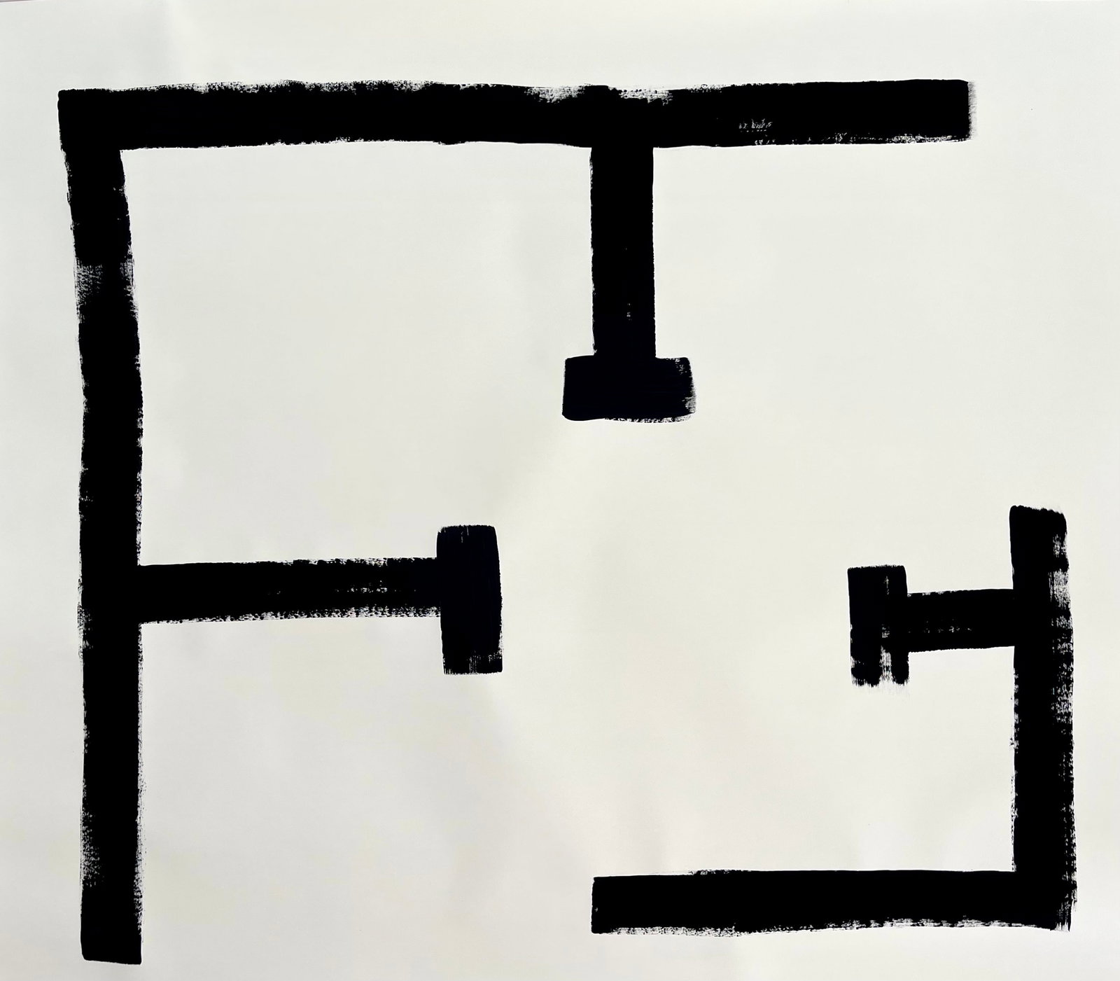 BLACK AND WHITE MODERN MINIMALIST PAINTING: ACRYLIC ON PAPER. SIZE: 36 X 42 INCHES. PAINTING IS UNFRAMED. COMES ROLLED IN A TUBE. SHIPPING IN THE U.S IS $25