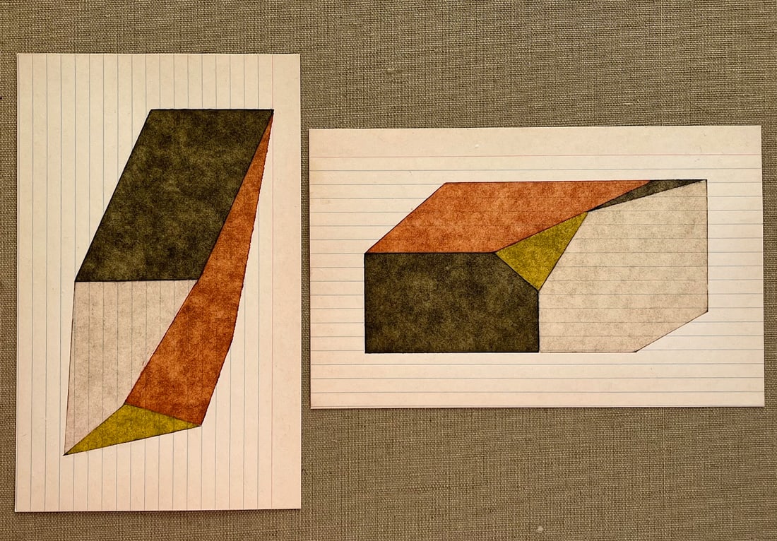 Set Of 2 Vintage Geometric Abstract Oil Painting Study on Paper (1 of 5)