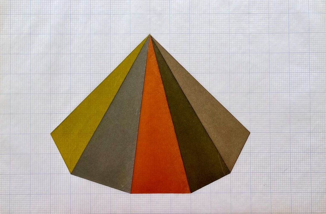 Vintage Abstract Geometric Oil Painting On Tracing Paper: Vintage Abstract Oil Painting on Tracing Paper . Unframed. Size: 17 x 11” approx. Unsigned. Age toning. SHIPPING IN THE U.S VIA USPS PRIORITY MAIL $20