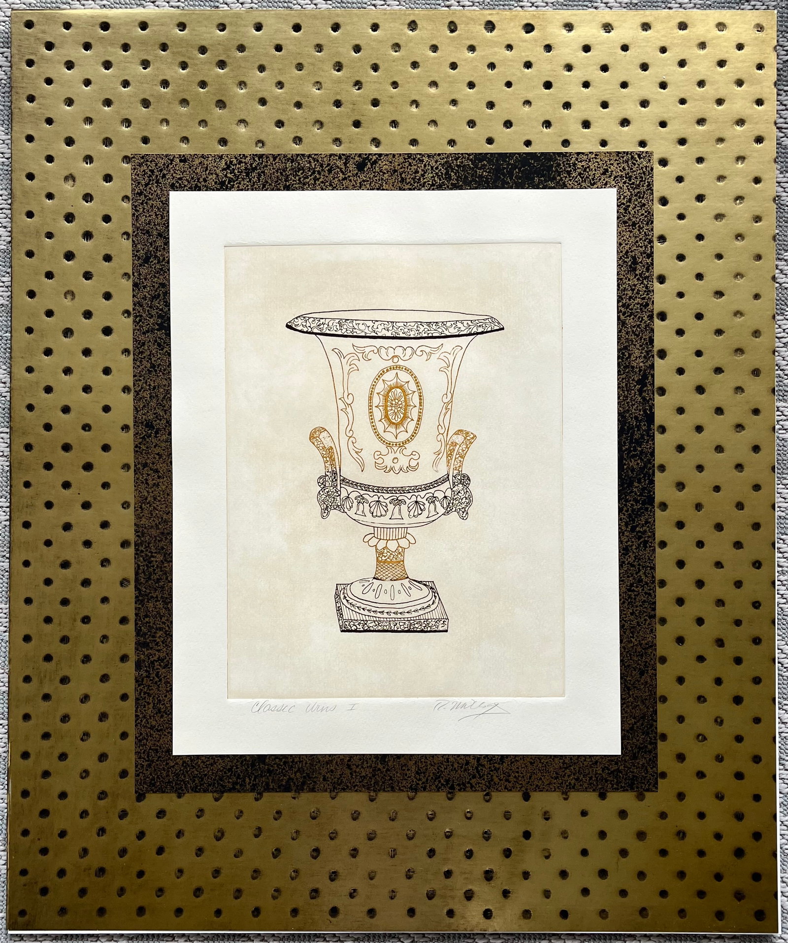 Hand-Signed Etching – Classic Urns I – Neoclassical Style – Gold & Black Mat (1 of 5)