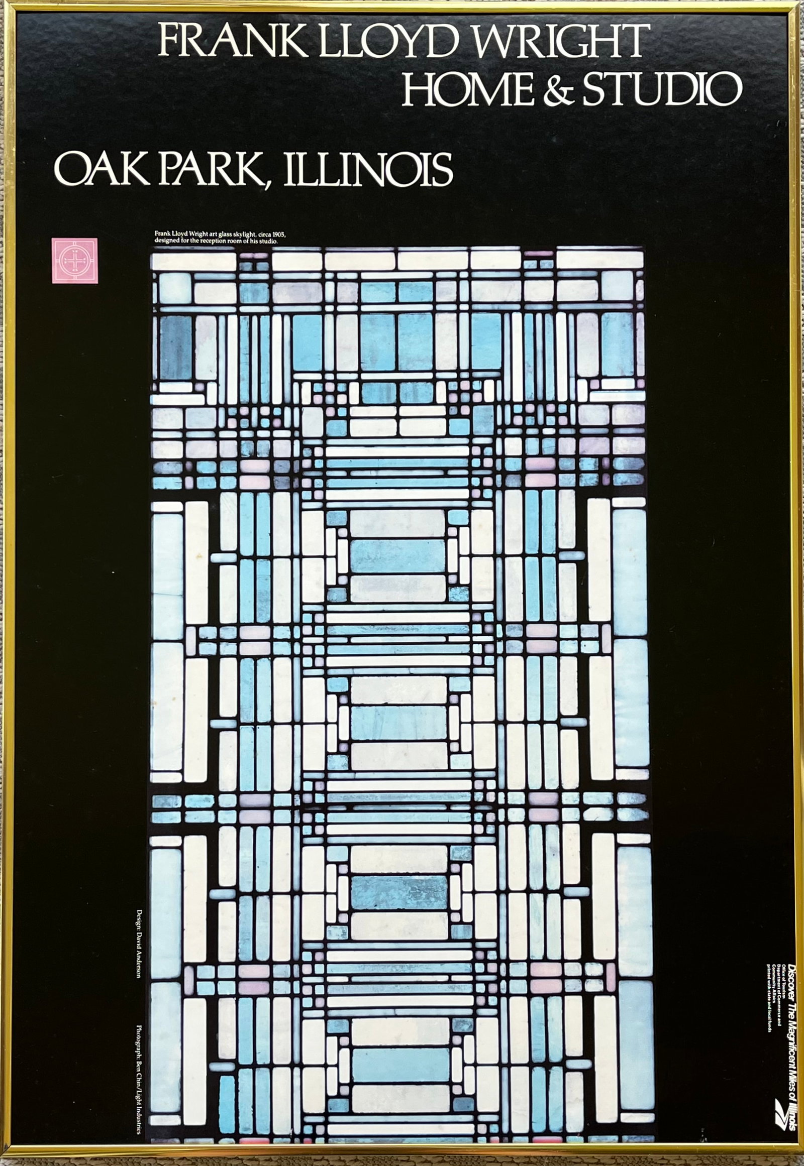 FRANK LLOYD WRIGHT VINTAGE POSTER: RARE FRANK LLOYD WRIGHT VINTAGE POSTER. METAL FRAME, NO GLASS. FRAME SIZE: 18 X 26 INCHES APPROX. REFER TO PICTURES FOR CONDITION. SOME SCRATCHES AROUND FRAME. POSTER GLUED TO FOAM. SHIPPING IN THE U.
