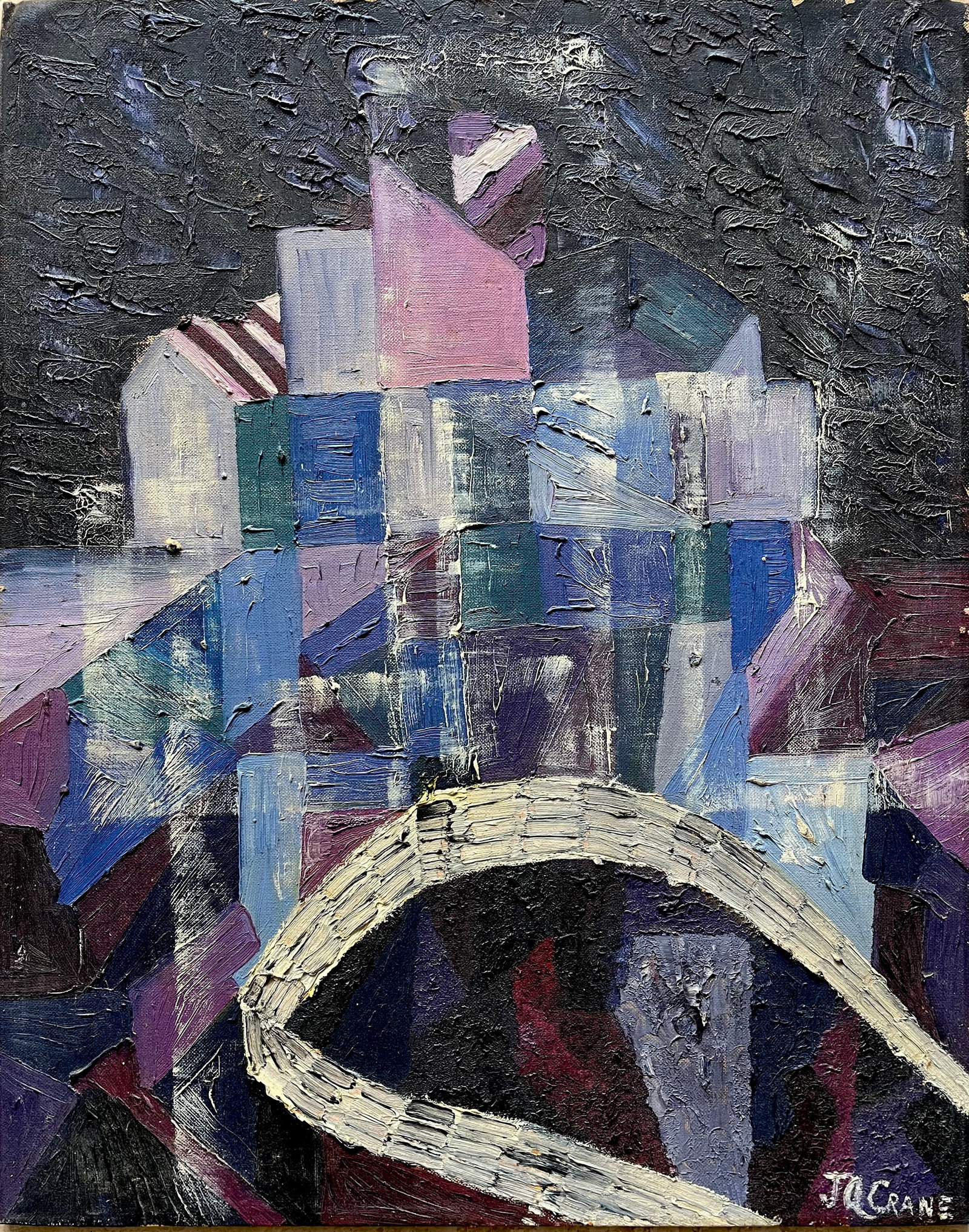 ORIGINAL MID CENTURY AMERICAN MODERNIST PAINTING: ORIGINAL PAINTING ON BOARD SIGNED A.CRANE. Unframed. PAINTING SIZE: 16 X 20 IN. SHIPPING IN THE U.S VIA USPS PRIORITY MAI $25